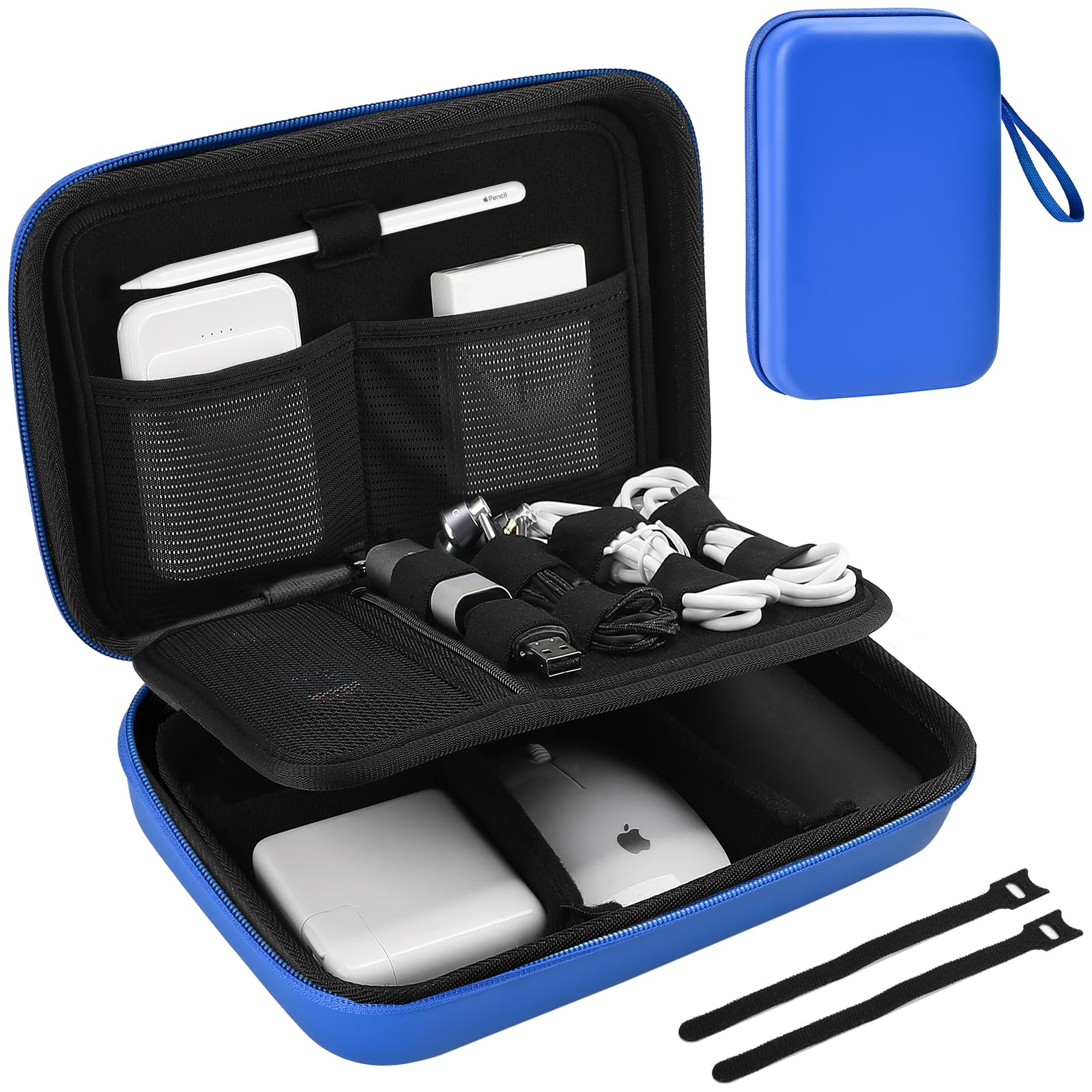 ProCase Hard Travel Electronic Organizer Case for MacBook Accessories - Compatible with Power Adapter, Chargers, Cables, Power Bank, Apple Magic Mouse, Apple Pencil, USB Flash Drive & SD Cards - Portable Storage Bag for Office, Travel & Daily Use (Large, Blue)