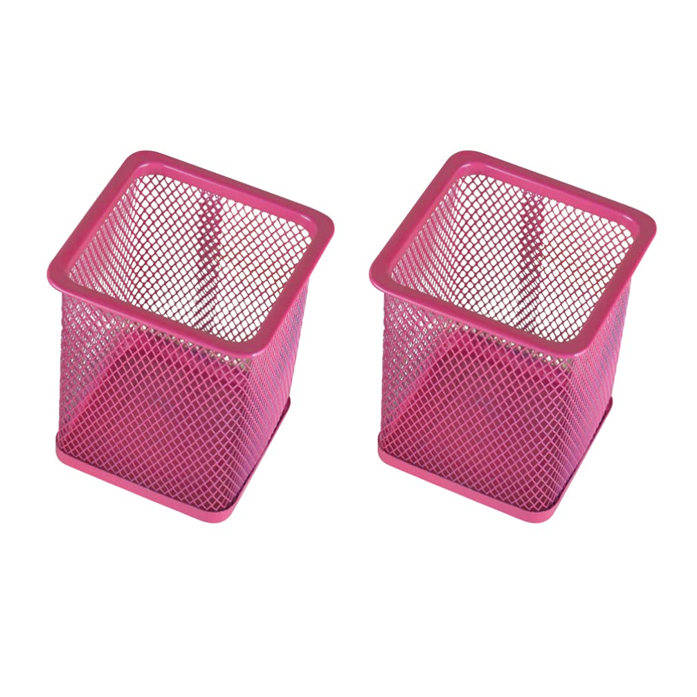 Toyvian Mesh & Metal Pen Holder for Desk - 2 Pack (Black & Rose Red) | Office Organizer for Pencils, Pens & Markers | Perfect for Home, Office & School Desks