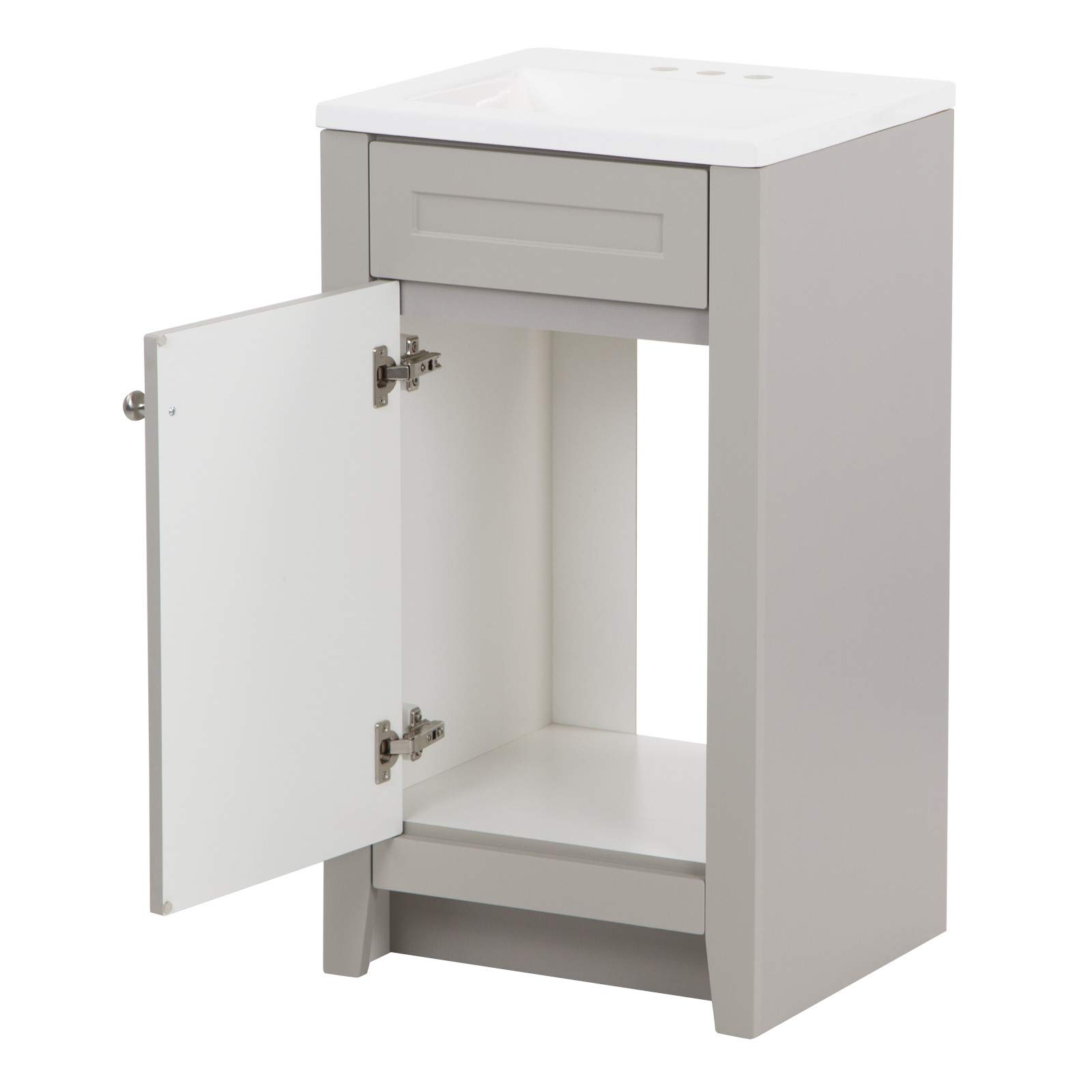 Spring Mill Cabinets Wyre 18 Inch Bathroom Vanity Set with White Ceramic Sink, 1-Door Storage Cabinet, Modern Gray Finish - Perfect for Small Bathrooms, Powder Rooms & Apartment Remodels (18.5