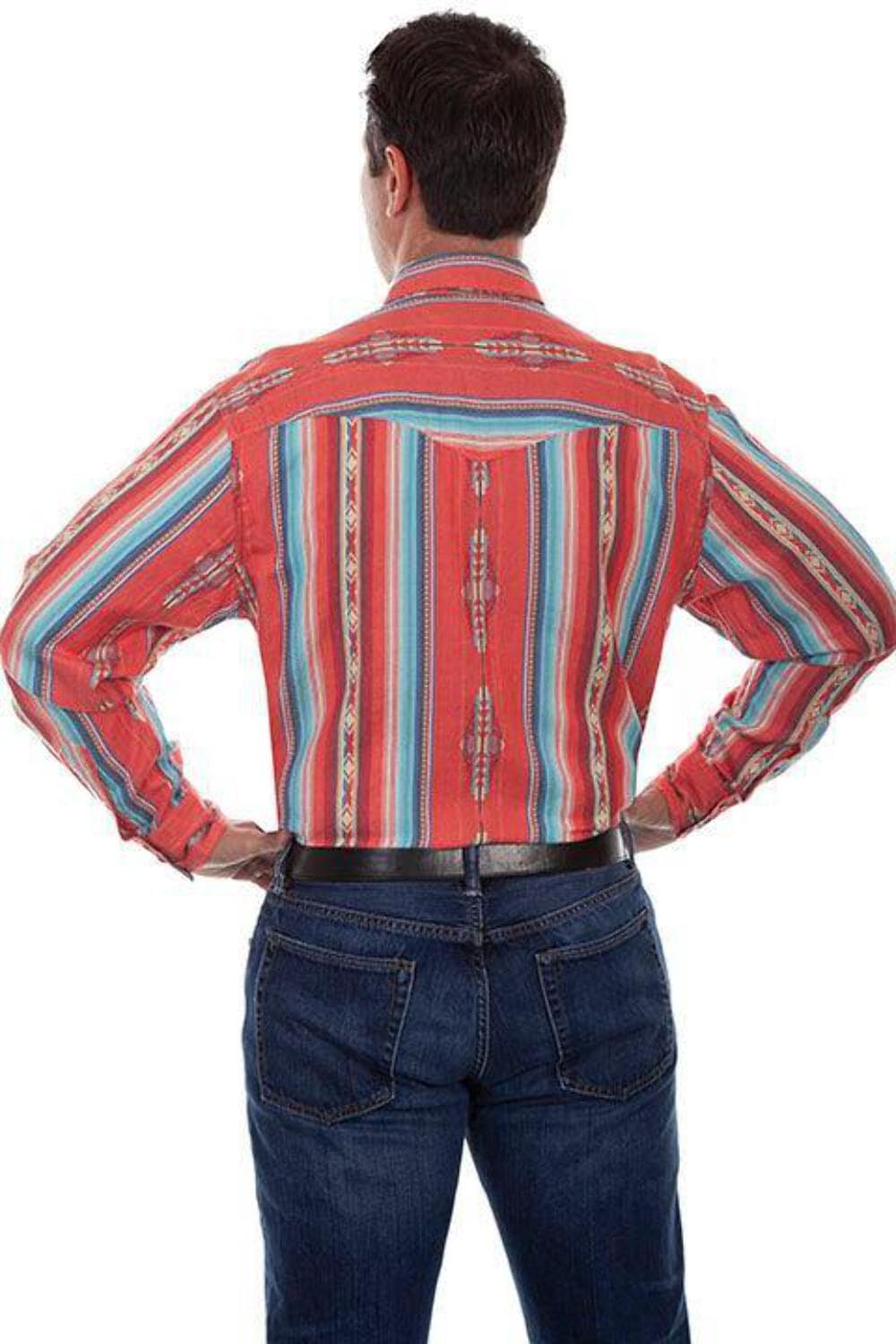 Men's Long Sleeve Scully Western Shirt - Southwest Stripe Snap Button Shirt in Coral (F0_PS-243) | Perfect for Country Music Festivals, Rodeo Events & Casual Western Wear