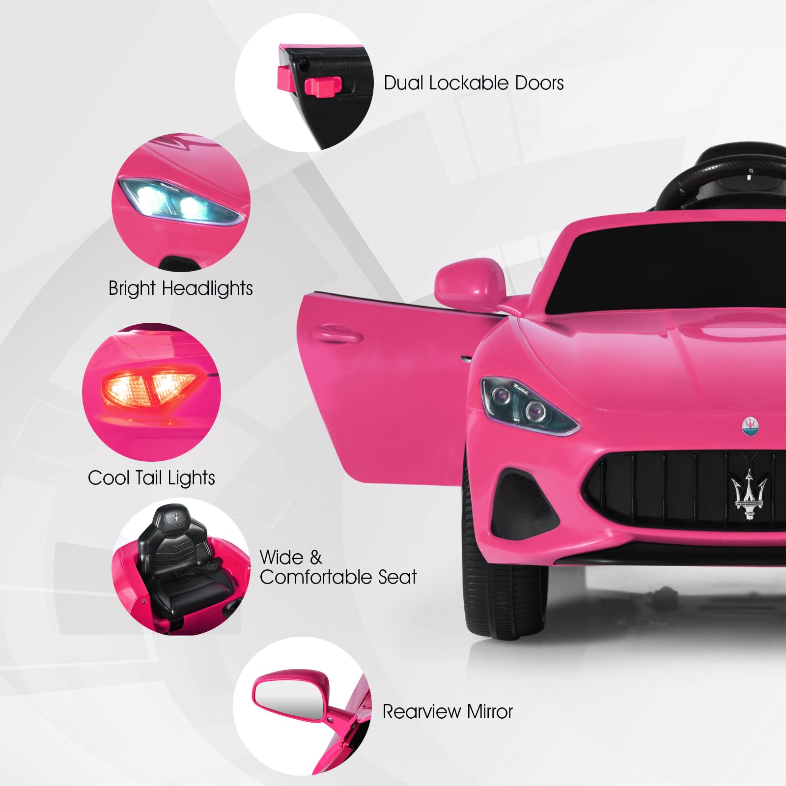 HONEY JOY 12V Kids Ride On Car - Licensed Maserati GranCabrio Pink Electric Toy Car with Remote Control, Spring Suspension, LED Lights & Double Doors - 4 Wheel Battery Powered Vehicle for Boys & Girls - Perfect for Birthday Gifts, Outdoor Play & Indoor Fun (Pink)