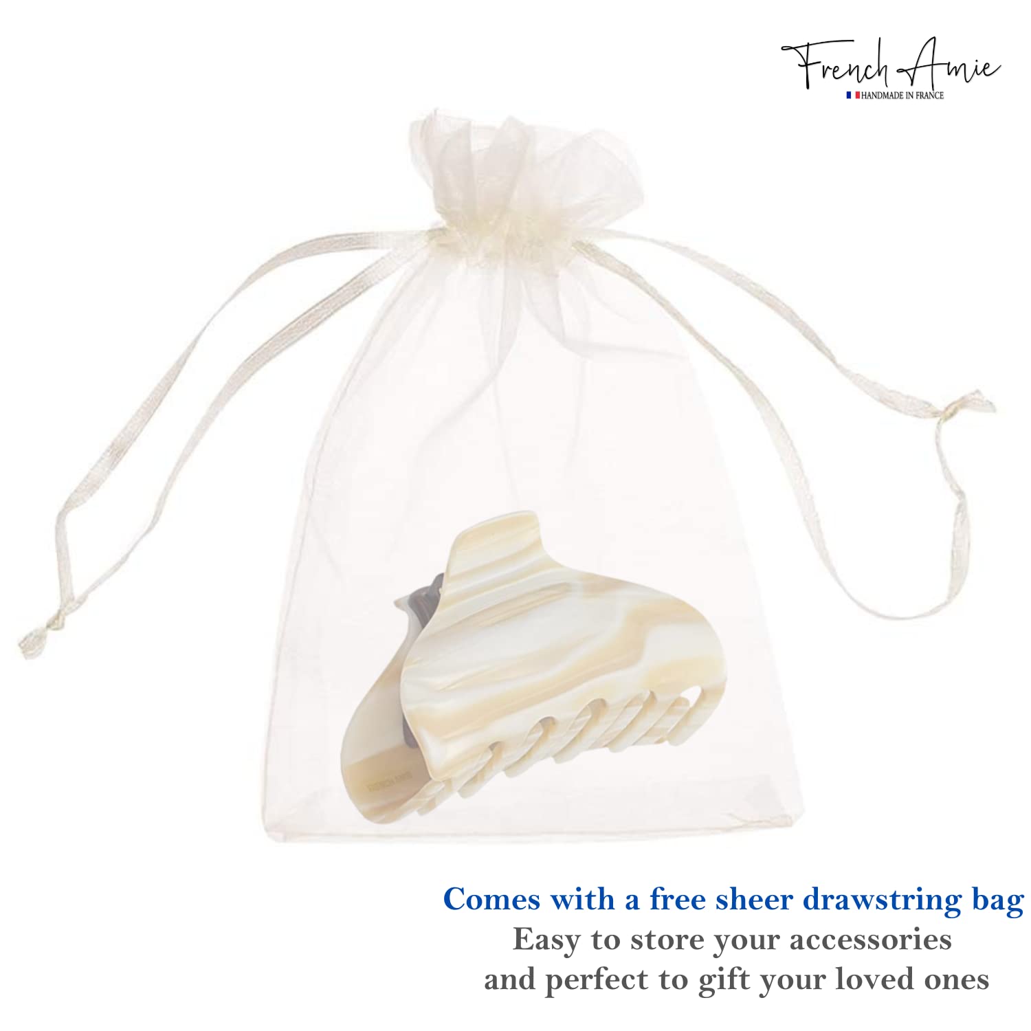 French Amie Marble Hair Claw Clip - Ivory Handmade for Women & Girls - Indoor & Outdoor Styling