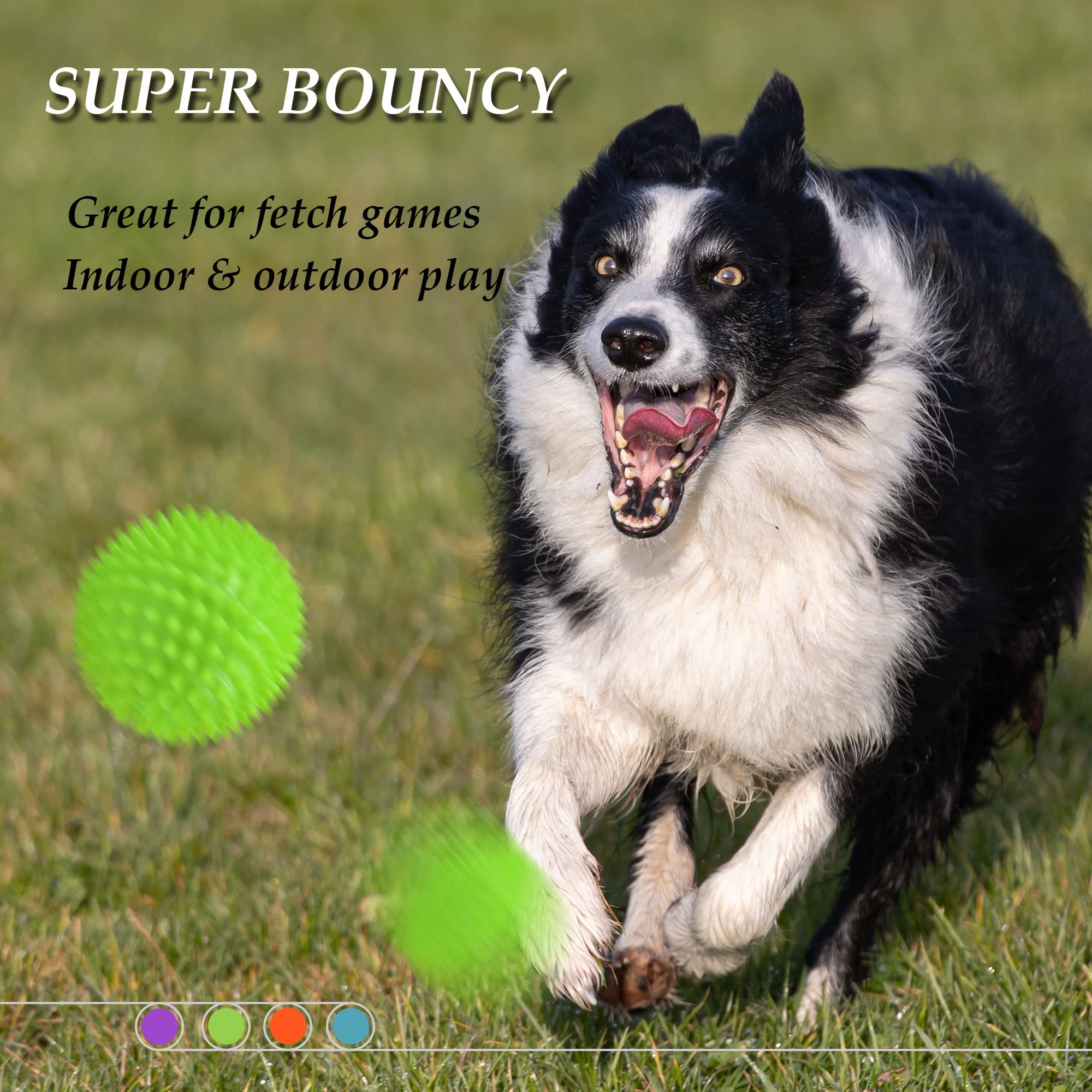 Ousiya 12cm Thickened Squeaky Dog Toy Balls - 4 Pack Durable Spikey Chew Toys for Aggressive Chewers, Medium & Large Dogs - Teeth Cleaning & Training Pet Supplies - Perfect for Outdoor Play, Fetch Games & Interactive Training Sessions