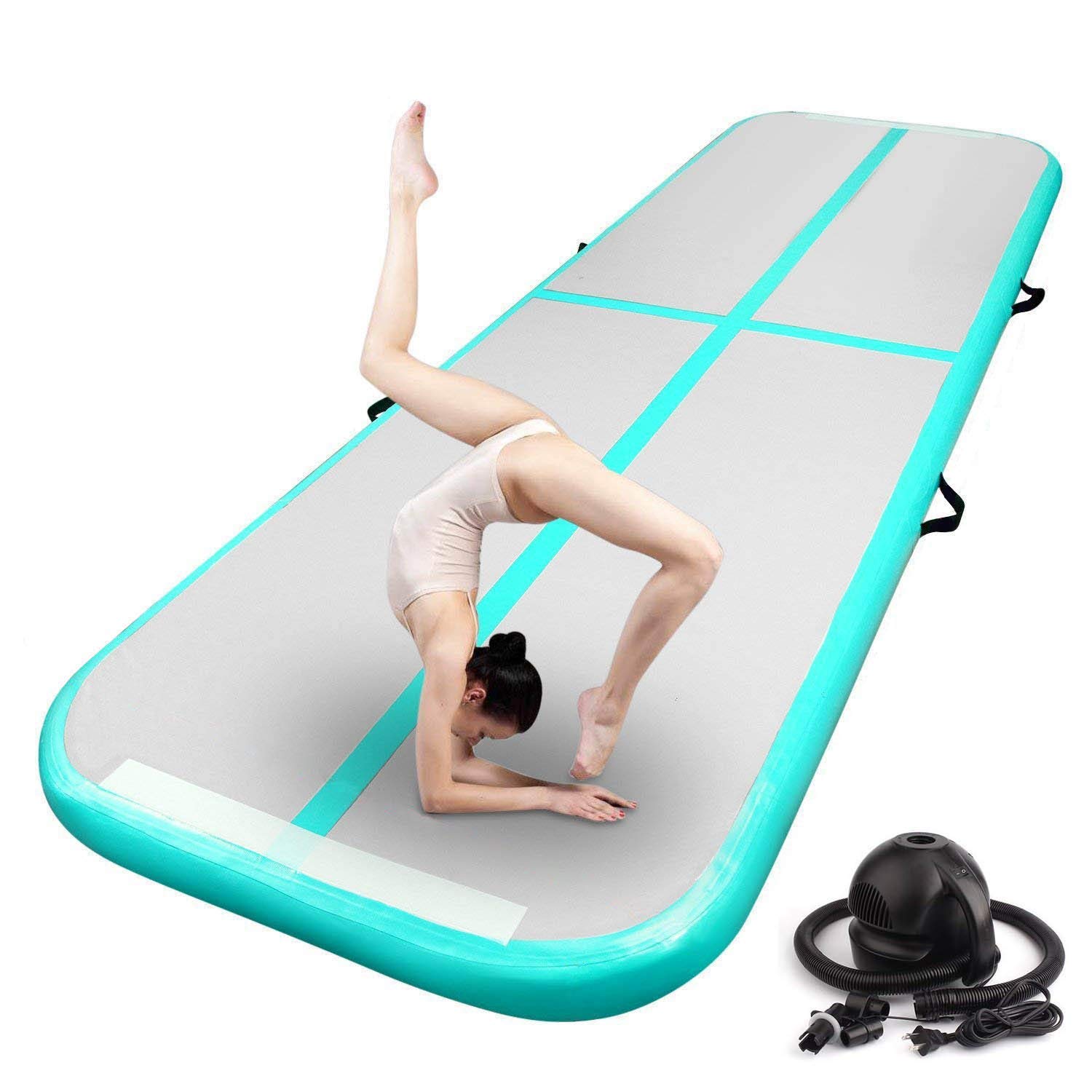 FBSPORT Inflatable Air Gymnastics Mat - 4/8 Inch Thick Training Mats for Home Gym, Cheerleading, Yoga & Water Exercises - Includes Air Pump | Perfect for Kids, Adults & Fitness Enthusiasts