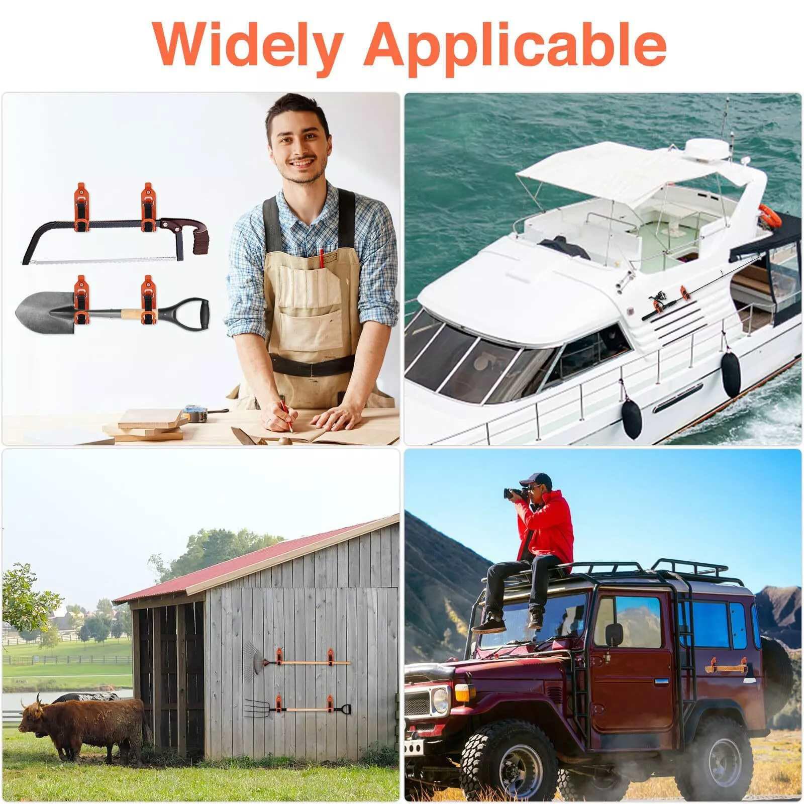 NATEFEMIN 4Pcs Quick Release Shovel and Axe Mount Holder Kit for Roof Rack - Heavy Duty Car Truck Boat Accessories - Perfect for Off-Roading, Camping & Outdoor Adventures