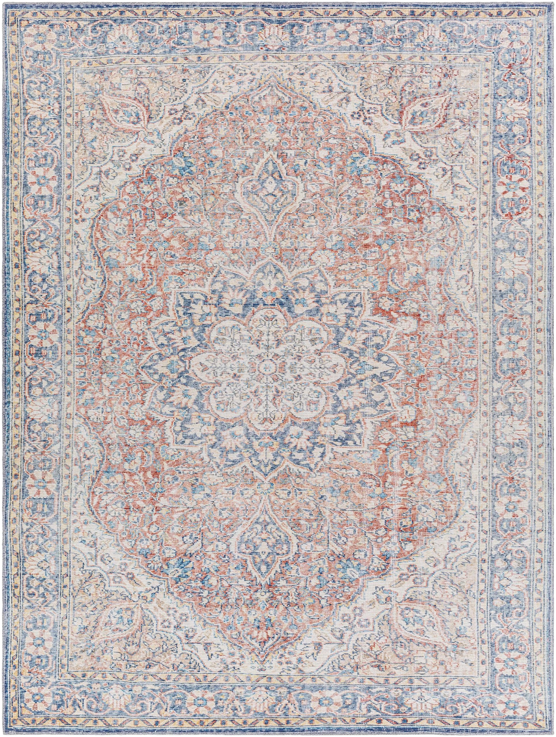 Mark&Day Washable Rugs 9x12 - Traditional Rust Area Rug for Living Room, Bedroom, Kitchen | Machine Washable Red Brown Carpet (9'3