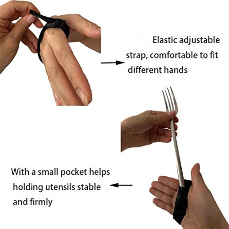 Universal Cuff Utensil Holder Strap - Adaptive Eating Aid for Parkinson's, Arthritis & Hand Tremors - Elderly Assistive Device for Holding Utensils, Writing Tools & Daily Activities (Black) - Perfect for Independent Dining & Self-Care at Home or Healthcare Facilities
