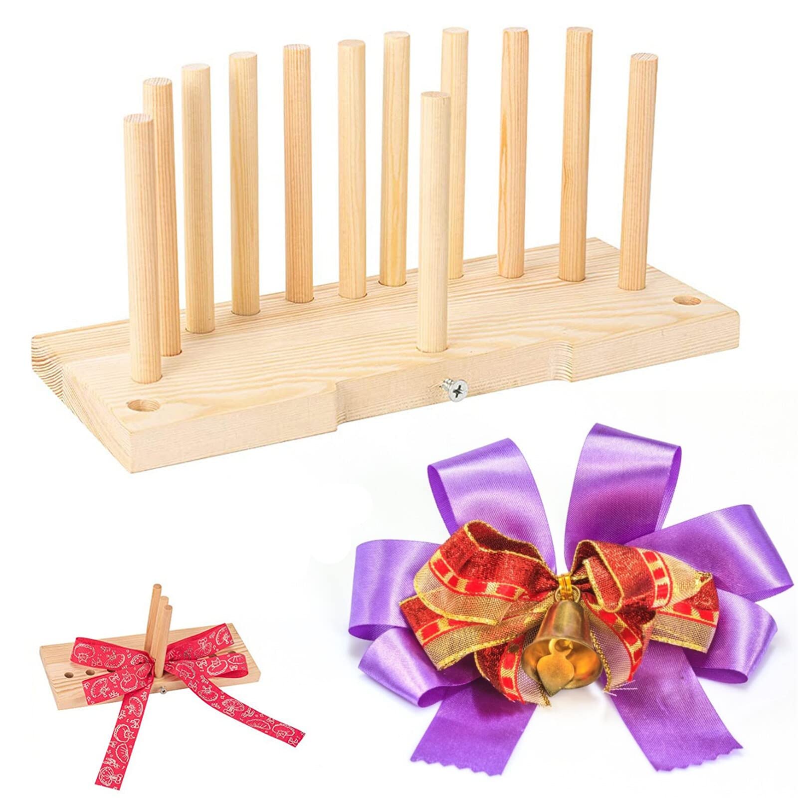 ASkinds Double-Sided Wooden Ribbon Bow Maker Tool - Perfect for Christmas Bows, Gift Wrapping, Party Decorations, Hair Accessories, Corsages & Wreath Making - Includes Step-by-Step Instructions - Ideal for DIY Crafts, Holiday Decor & Handmade Gift Packaging