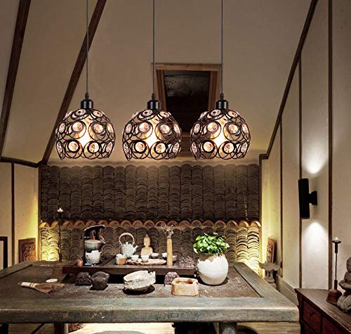 3-Pack H-Type Track Light Pendants with Crystal Lampshade & Black Iron Cage - Modern Restaurant Chandelier Lighting (Bulb Not Included) - Perfect for Dining Rooms, Cafes and Commercial Spaces