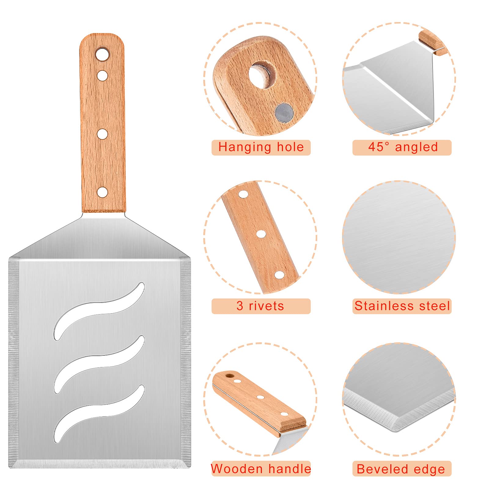 HaSteeL Professional 2-Piece Wooden & Metal Spatula Set - Large Griddle Turner, Hamburger Flipper & Pancake Spatula for Teppanyaki, BBQ, Flat Top Grilling - Perfect for Indoor & Outdoor Kitchen Cooking (Grill, Camping, Backyard Parties)