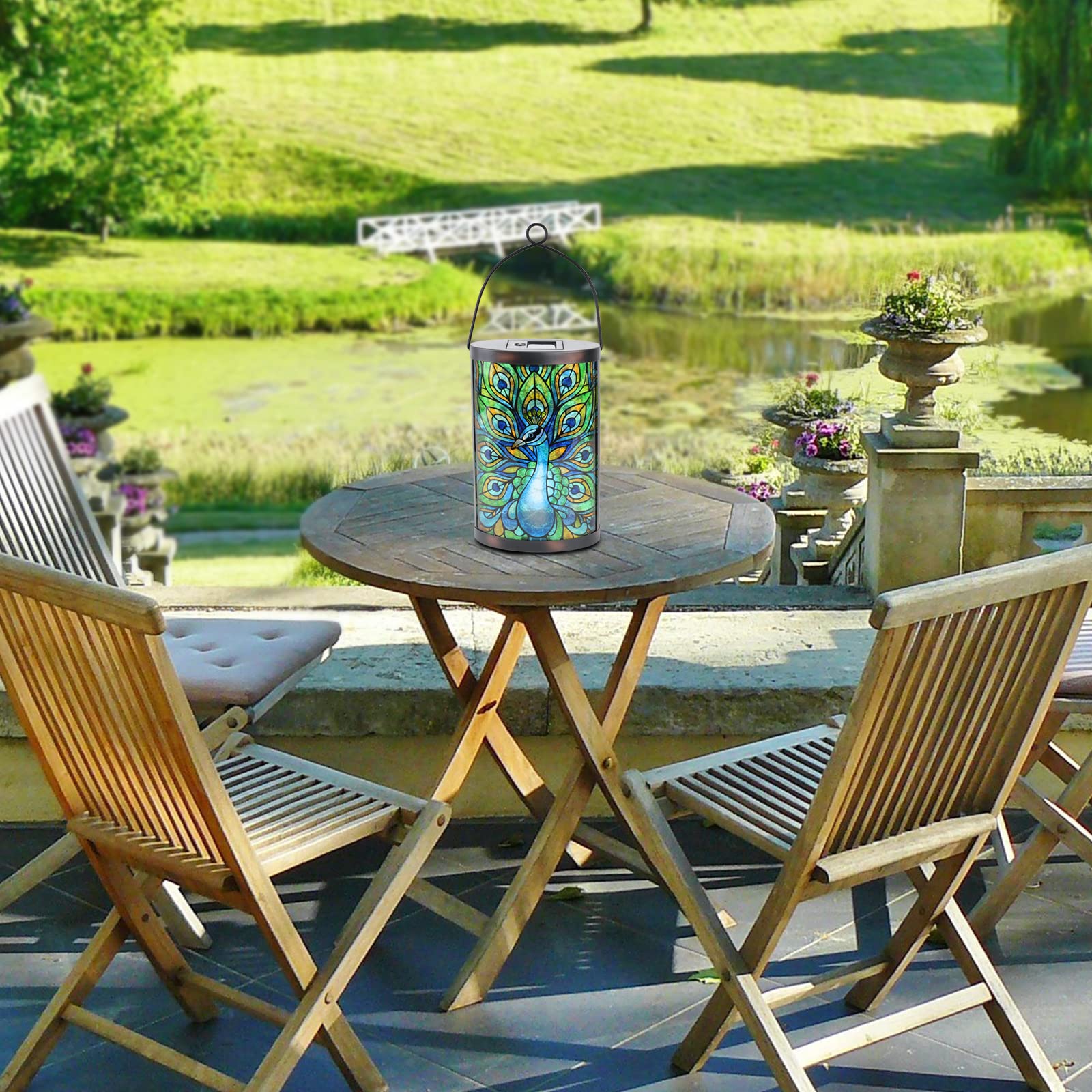 Solar Peacock Lights Outdoor Hanging - Waterproof Glass LED Solar Lantern for Garden, Yard, Tree & Desk Decor - Perfect for Patio, Pathway & Wedding Decoration