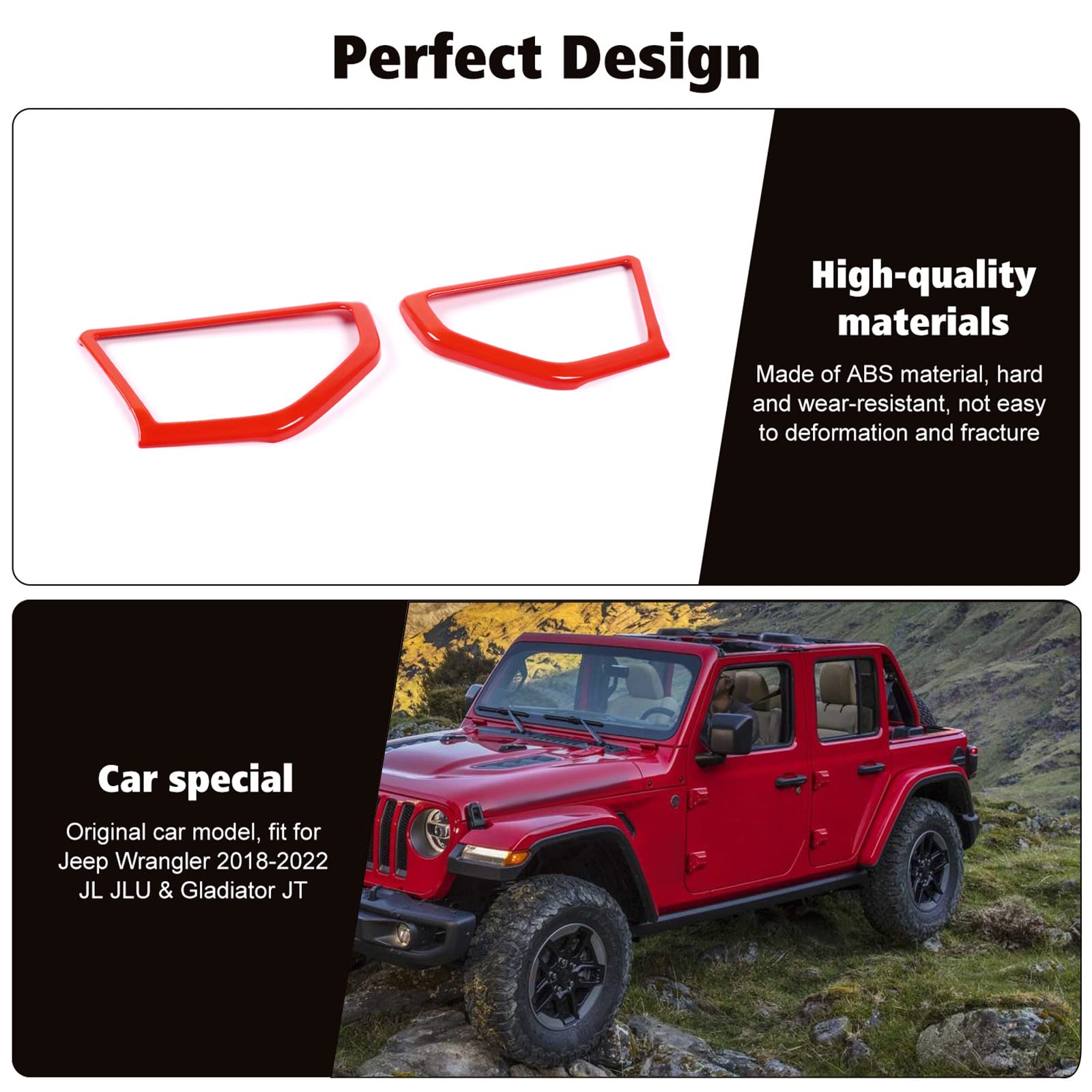 RT-TCZ A Pillar Speaker Trim Cover Ring - Interior Accessories for 2018-2022 Jeep Wrangler JL/JLU (Red) | Upgrade Your Car Audio & Enhance Cabin Style