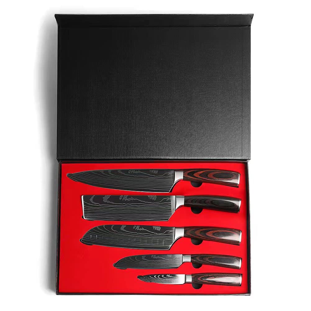 Premium 5-Piece German Stainless Steel Kitchen Knife Set (3.5-8 Inch) - Chef Knives with Storage Box for Slicing, Dicing & Food Prep - Perfect for Home Cooks & Professional Chefs