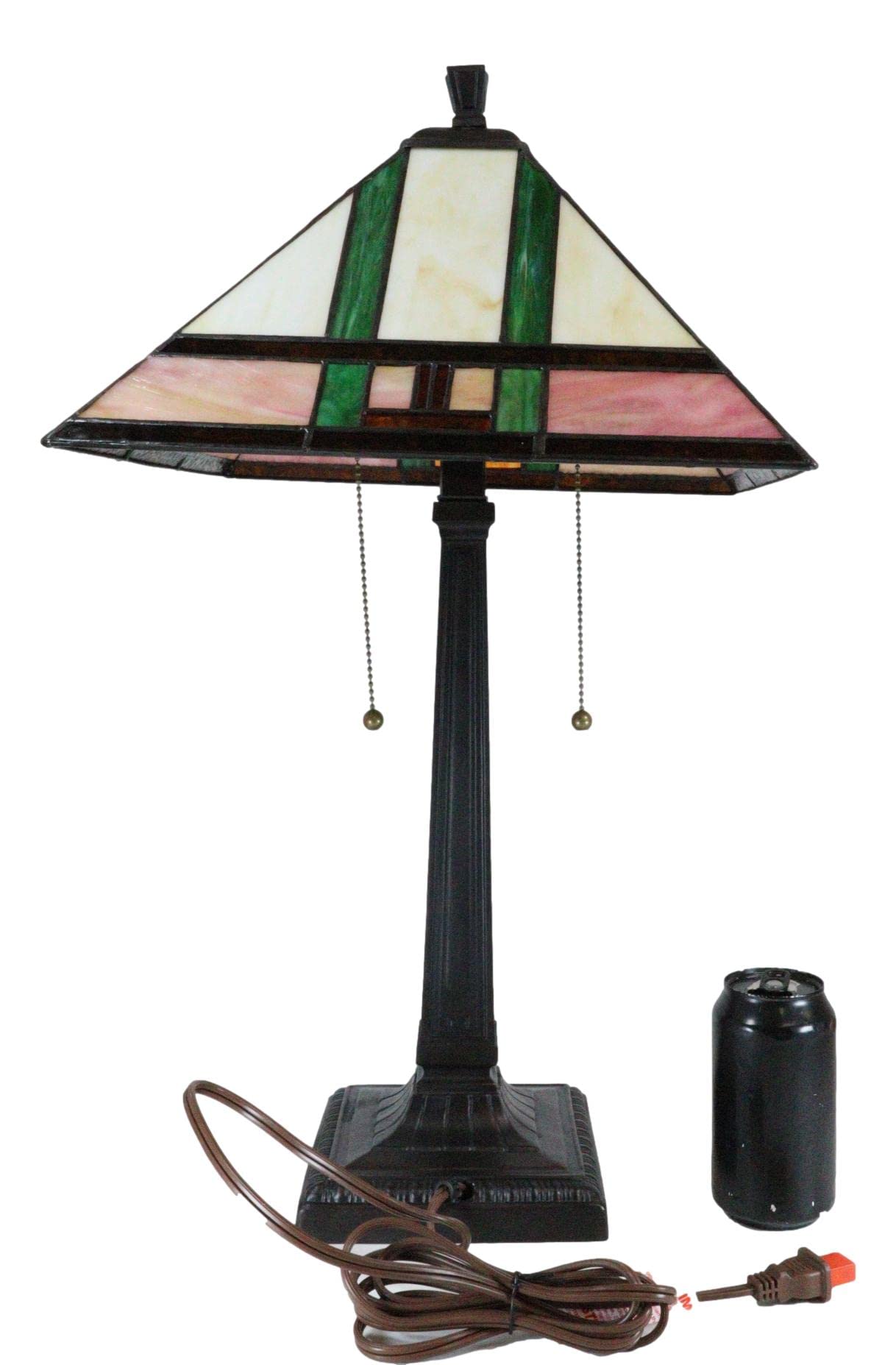 Frank Lloyd Wright Inspired Mission Style Pyramid Glass Shade Table Lamp with Wood Base - 24.5