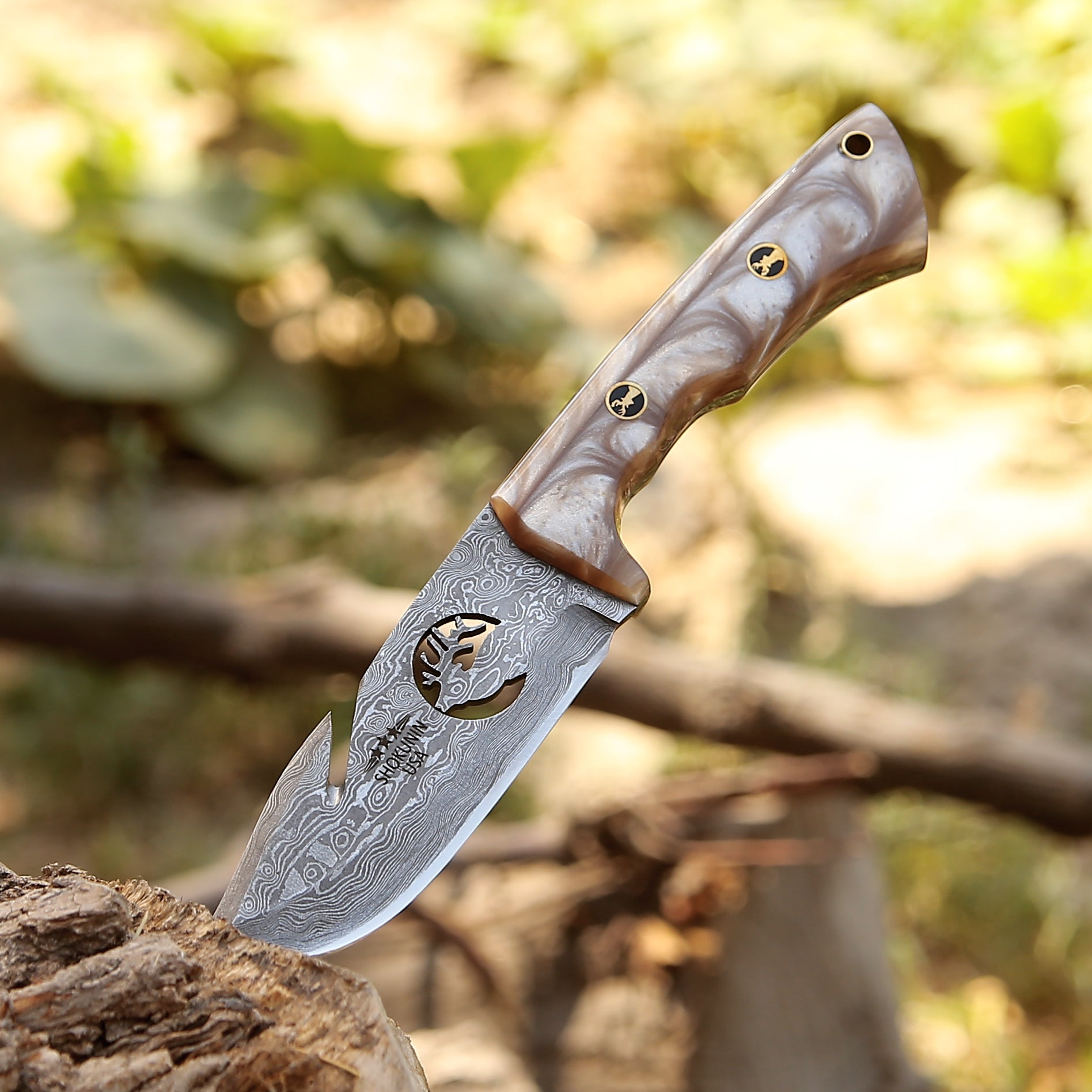 Premium Fusion Gut Hook Hunting Knife with Mother of Pearl Handle - Perfect for Field Dressing, Skinning Game, and Outdoor Survival Adventures