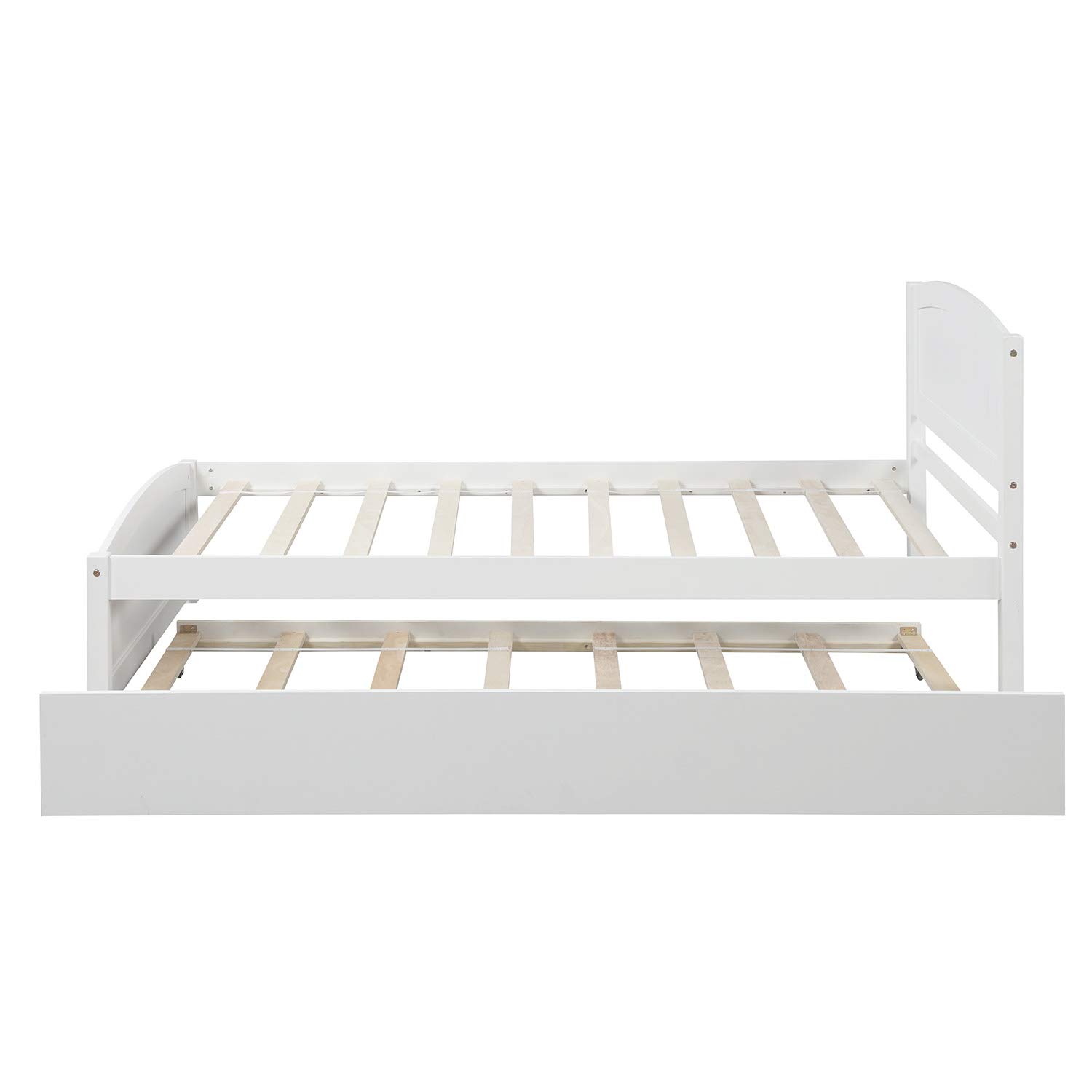 Harper & Bright Designs Twin Bed Frame with Trundle - Solid Wood Kids Platform Bed with Pull-Out Trundle in White | Perfect for Kids' Bedrooms, Guest Rooms & Space-Saving Solutions