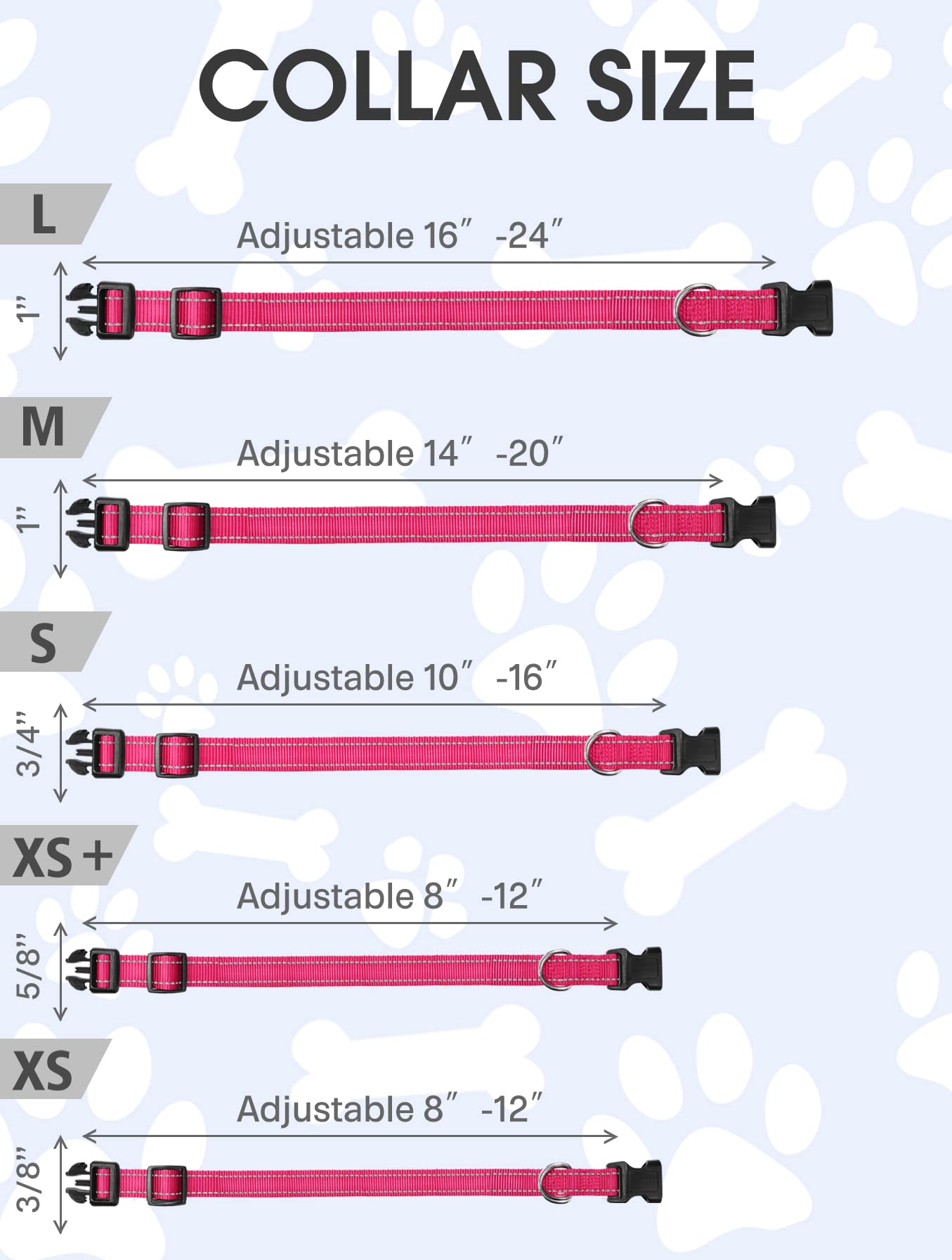 Reflective Nylon Dog Collar for Small Puppies - Adjustable Quick Release Buckle - Pink 5/8