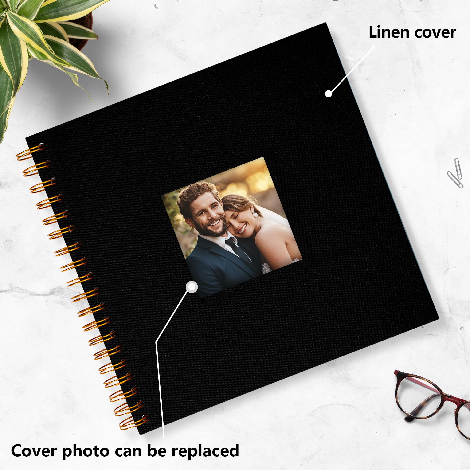 Premium 8x8 Inch Scrapbook Photo Album with Linen Cover - Hardcover Kraft White Pages Memory Book for Travel, Wedding, Guest Book, Christmas & Baby Shower (20 Sheets/40 Pages, Black) - Perfect for DIY Projects & Gift Giving