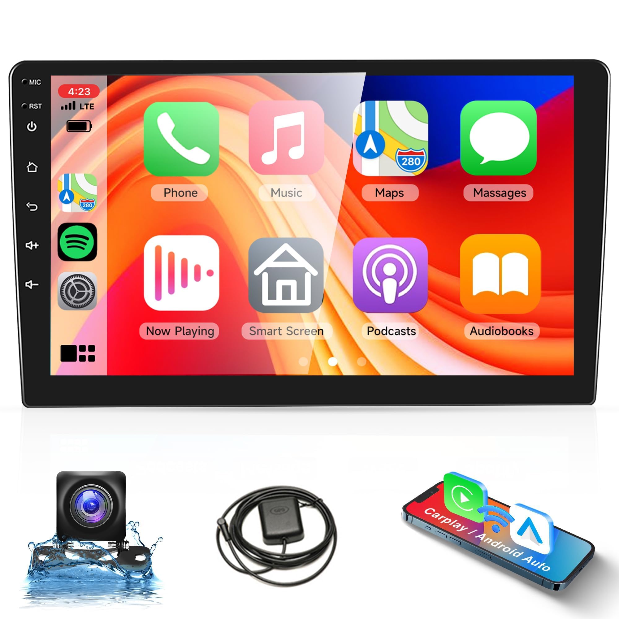 Rimoody 9 Inch Android Double Din Car Stereo - 2GB RAM 64GB ROM, Wireless Apple CarPlay & Android Auto, GPS Navigation, Bluetooth, FM, WiFi, HiFi Sound, Backup Camera - Perfect for Road Trips & Daily Commuting