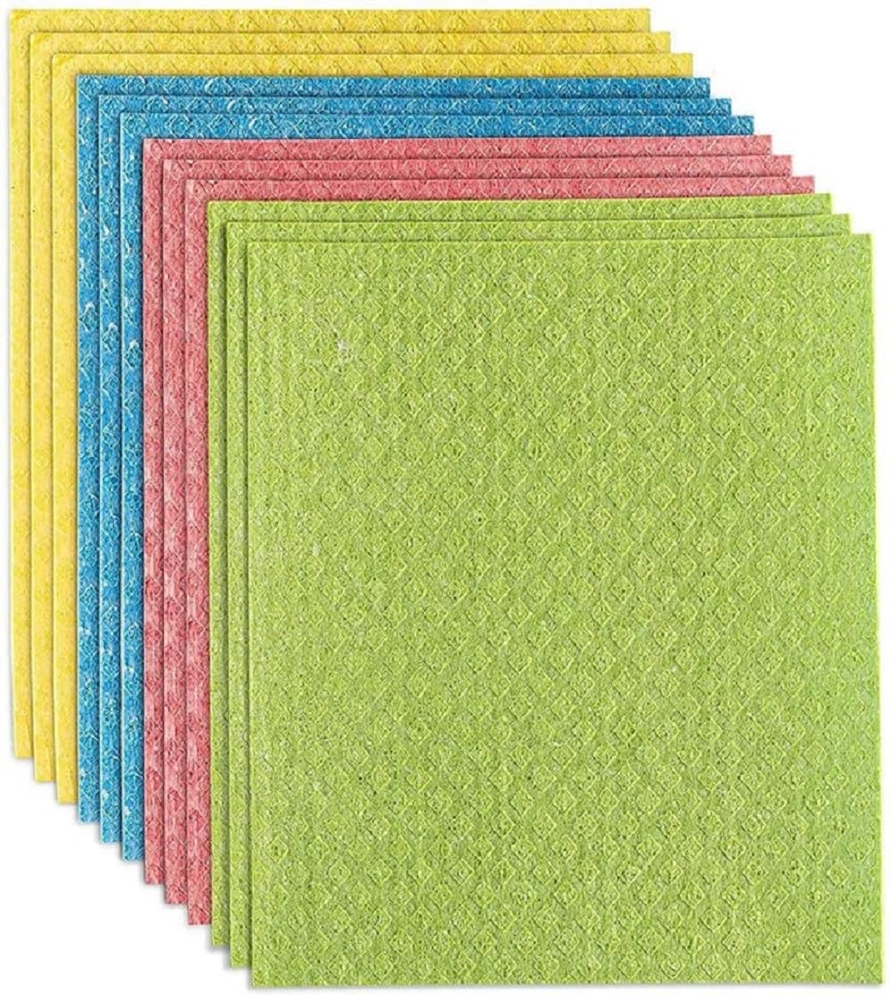 ShopiMoz 10-Pack Super Absorbent Cellulose & Cotton Kitchen Sponge Wipes | Reusable, Washable, Multipurpose Cleaning Cloths for Dishes, Countertops, Appliances | Eco-Friendly Home Cleaning Essentials