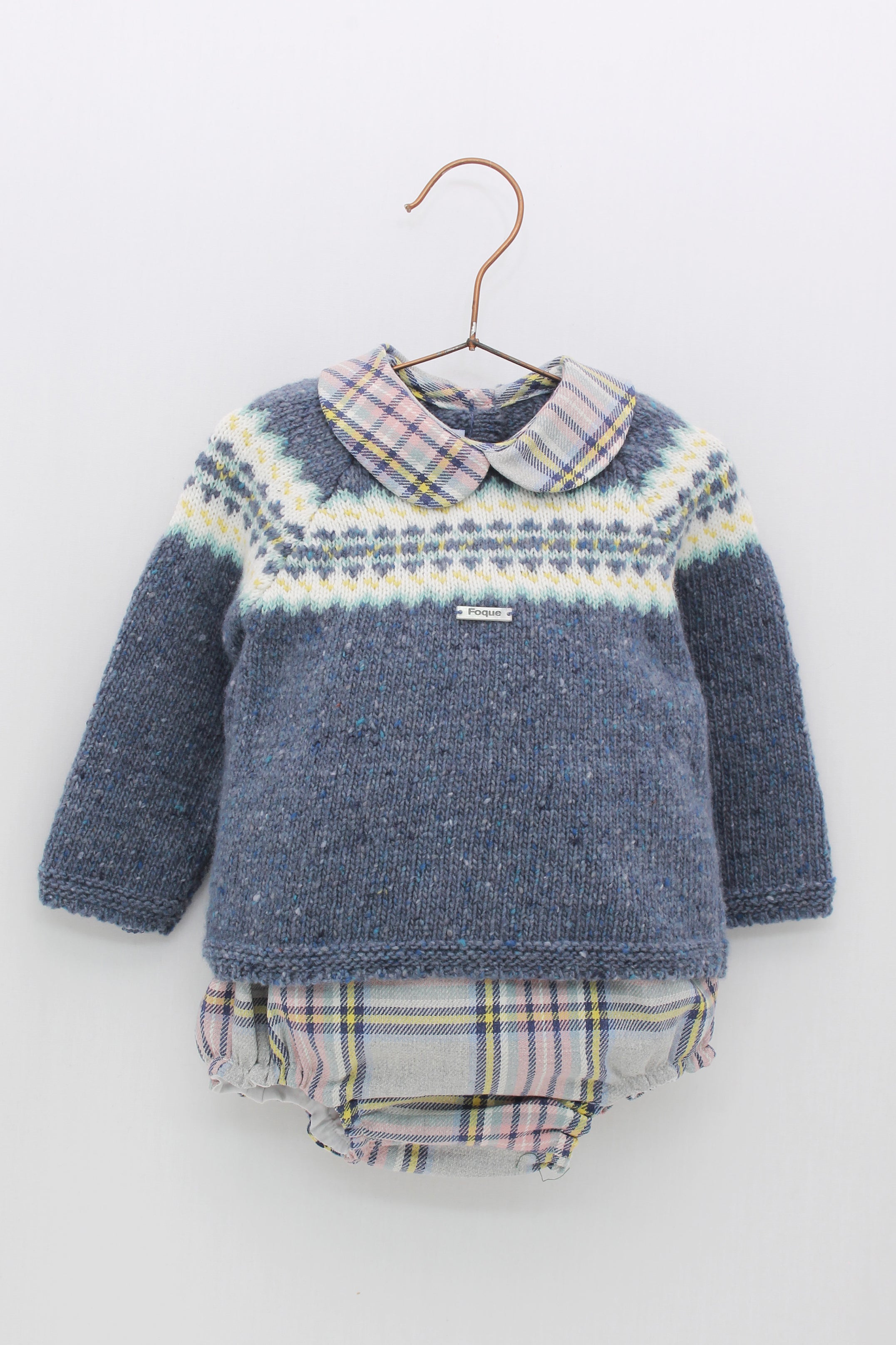 Timmy Dusky Blue Knit Top & Tartan Jam Pants - Stylish Matching Outfit for Women | Cozy Winter Loungewear Set | Perfect for Casual Wear, Home Relaxing and Instagram Outfits
