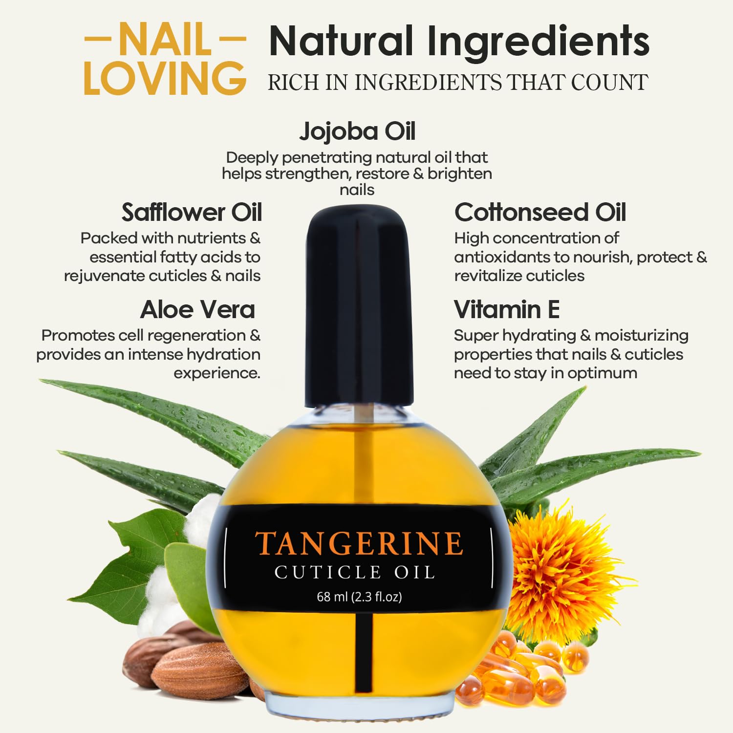 Tangerine Scented Cuticle Oil & Nail Strengthener - 2.3 Fl Oz Repair Treatment for Damaged Nails, Cuticle Softener & Nail Growth Enhancer with Jojoba Oil | Perfect for At-Home Manicures, Nail Care Routine & Salon-Quality Results