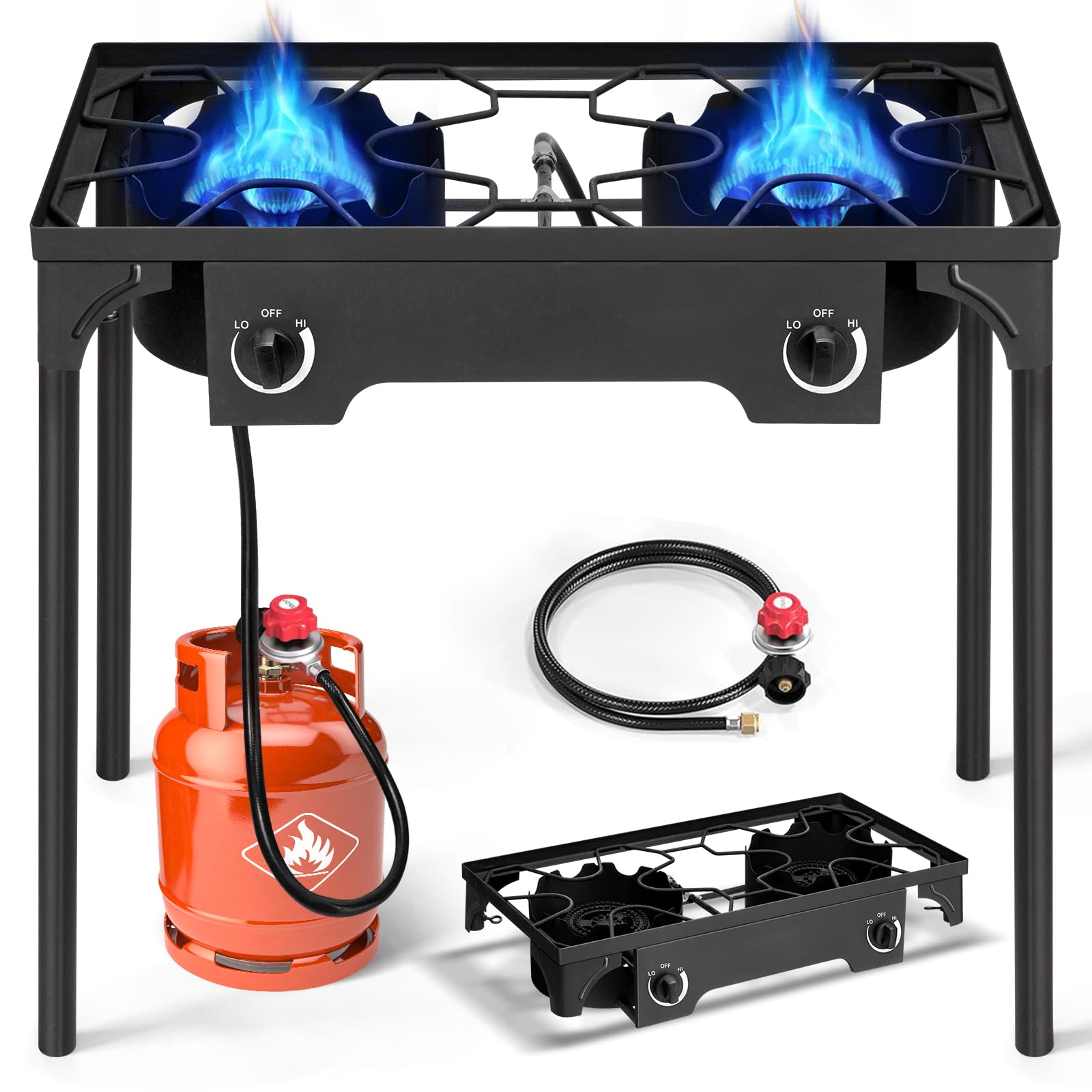 Outvita 2 Burner Propane Gas Stove - 150,000 BTU High-Power Outdoor Camping Stove with Detachable Legs Stand - Perfect for Backyard BBQ, Turkey Frying, Baking & Picnic Cooking - Portable for Camping, Tailgating & RV Trips