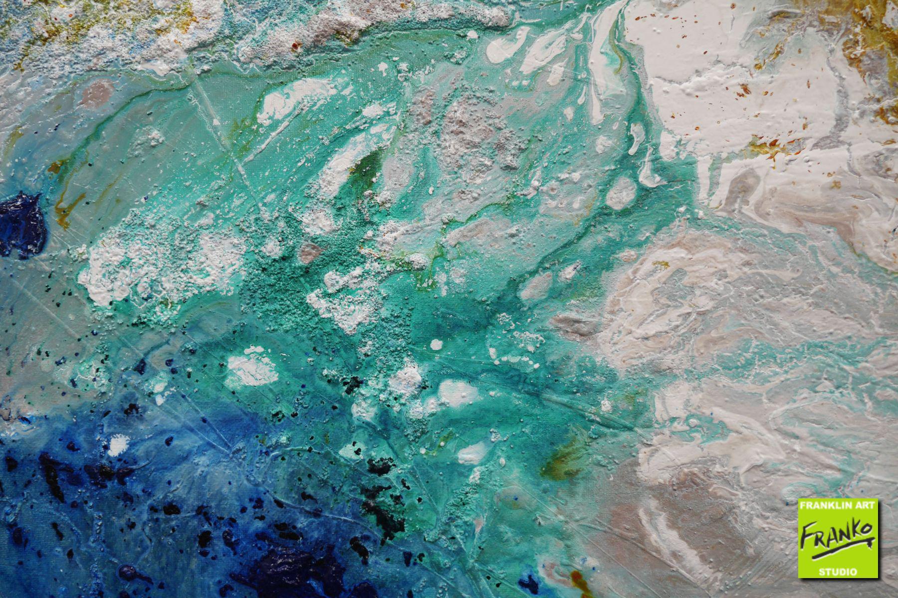 Blue Green Grey Abstract Textured Painting 80x200cm - Modern Wall Art for Living Room, Bedroom & Office Decor