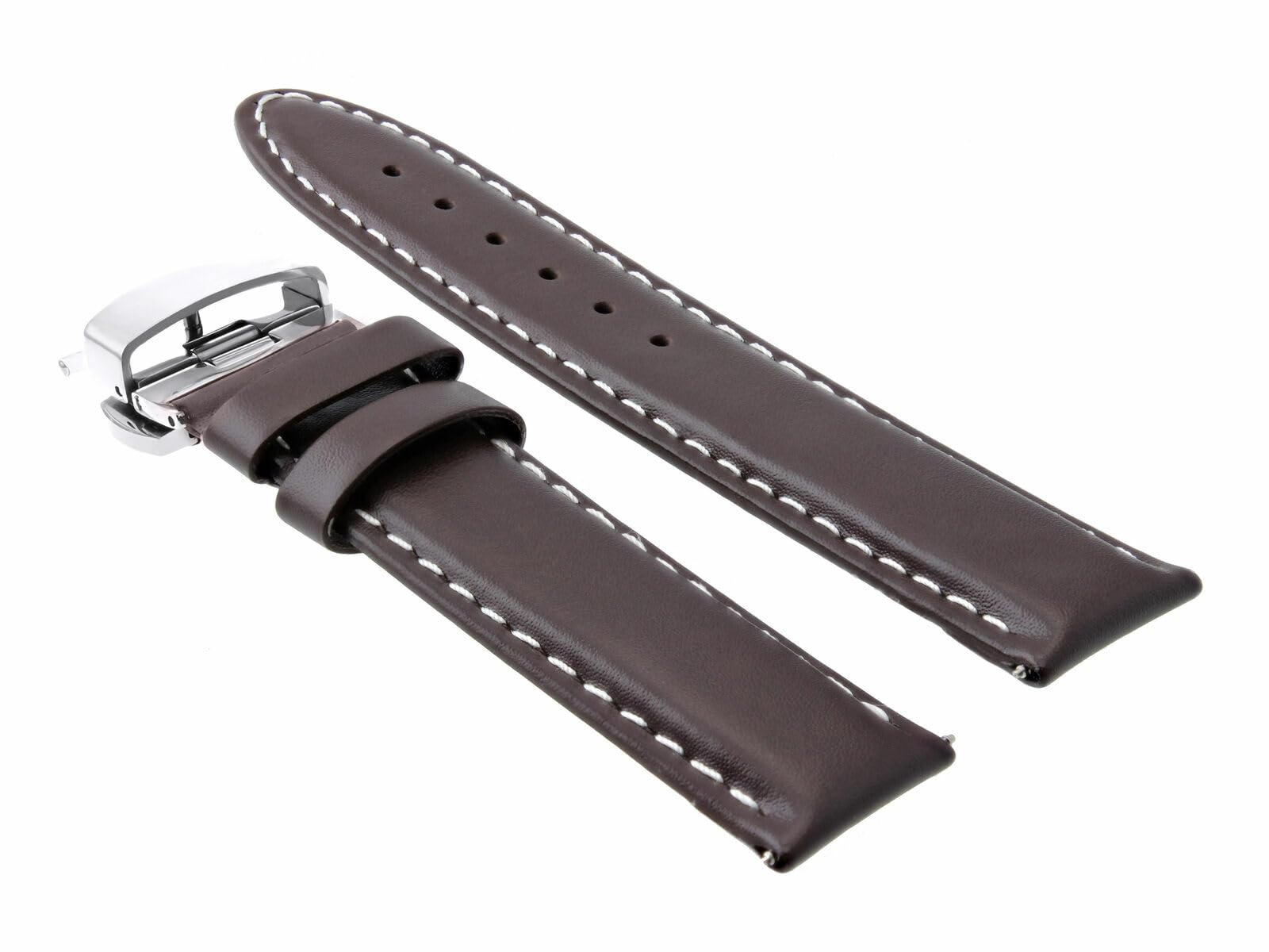 22mm Genuine Leather Watch Band with Deployment Clasp - Smooth Dark Brown Strap Replacement for Ulysse Nardin | Dress Watches, Business & Formal Occasions
