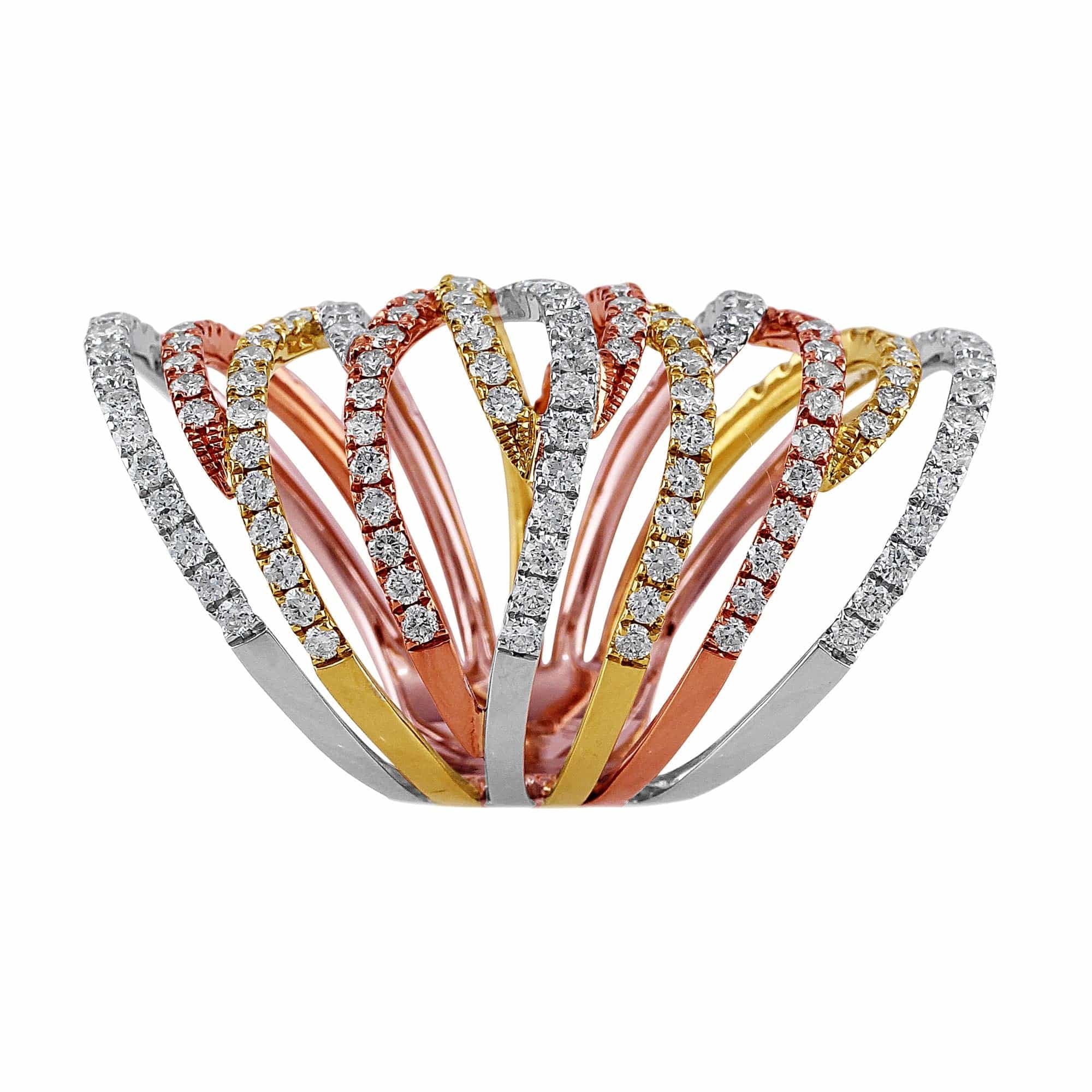 18K White Rose & Yellow Gold Diamond Wide Lace Ring for Women - Elegant Wedding, Engagement & Anniversary Jewelry Gift