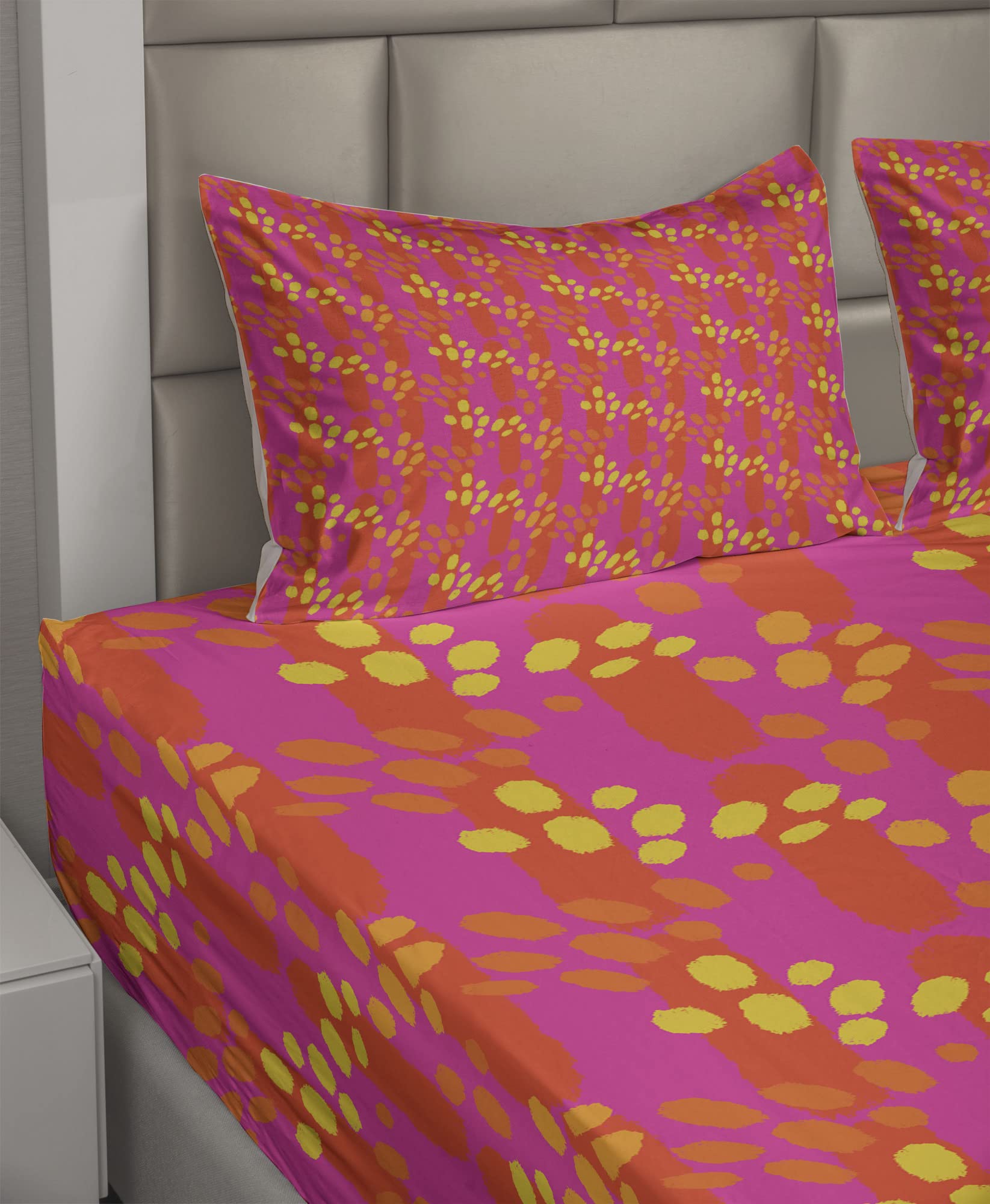 Ambesonne Abstract Paintbrush Splatter 4-Piece King Sheet Set - Vibrant Hot Pink & Earth Yellow Bedding - Perfect for Modern Bedrooms & Guest Rooms