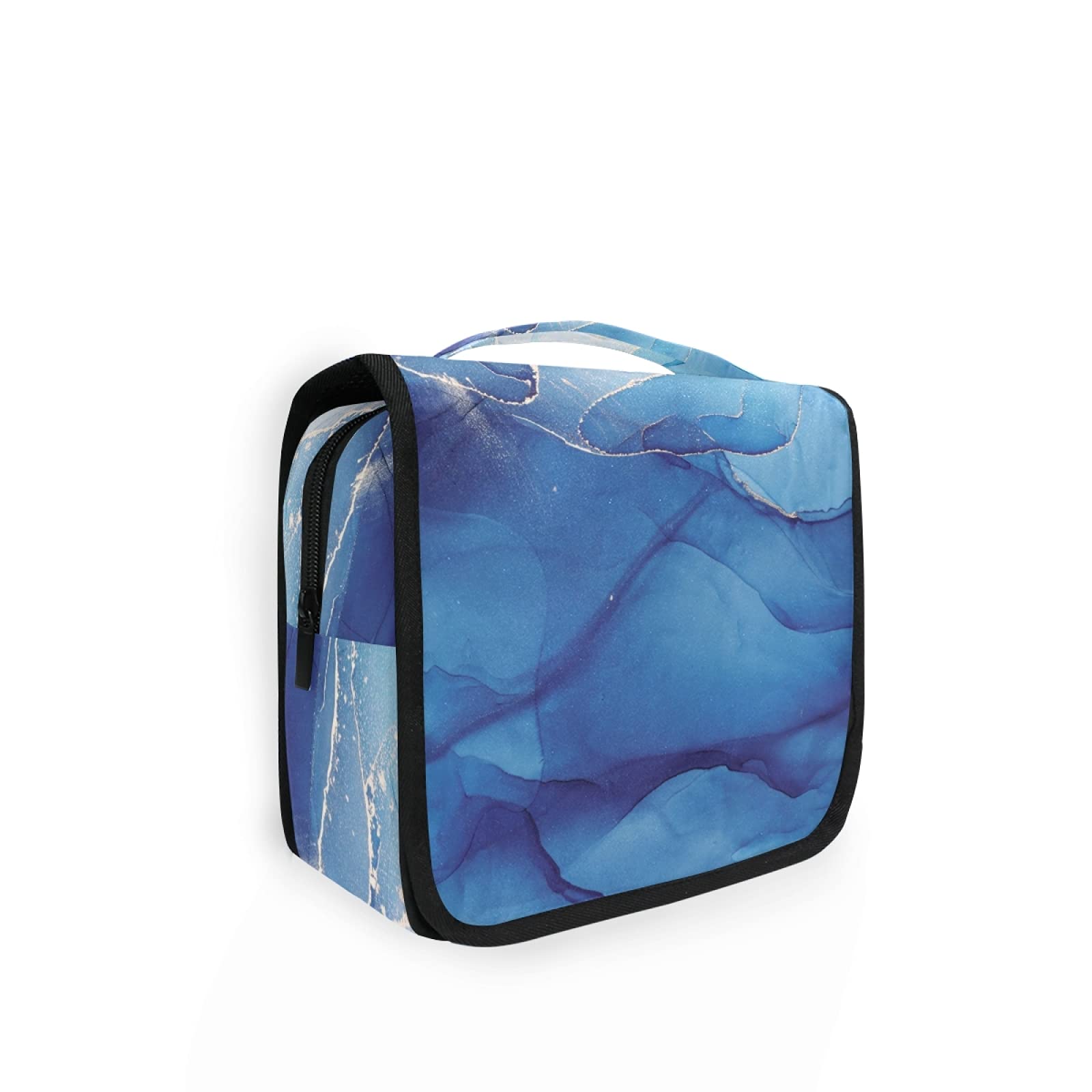 ALAZA Blue Marble Toiletry Bag for Women - Waterproof Travel Cosmetic Pouch with Hook, Perfect for Bathroom & Travel