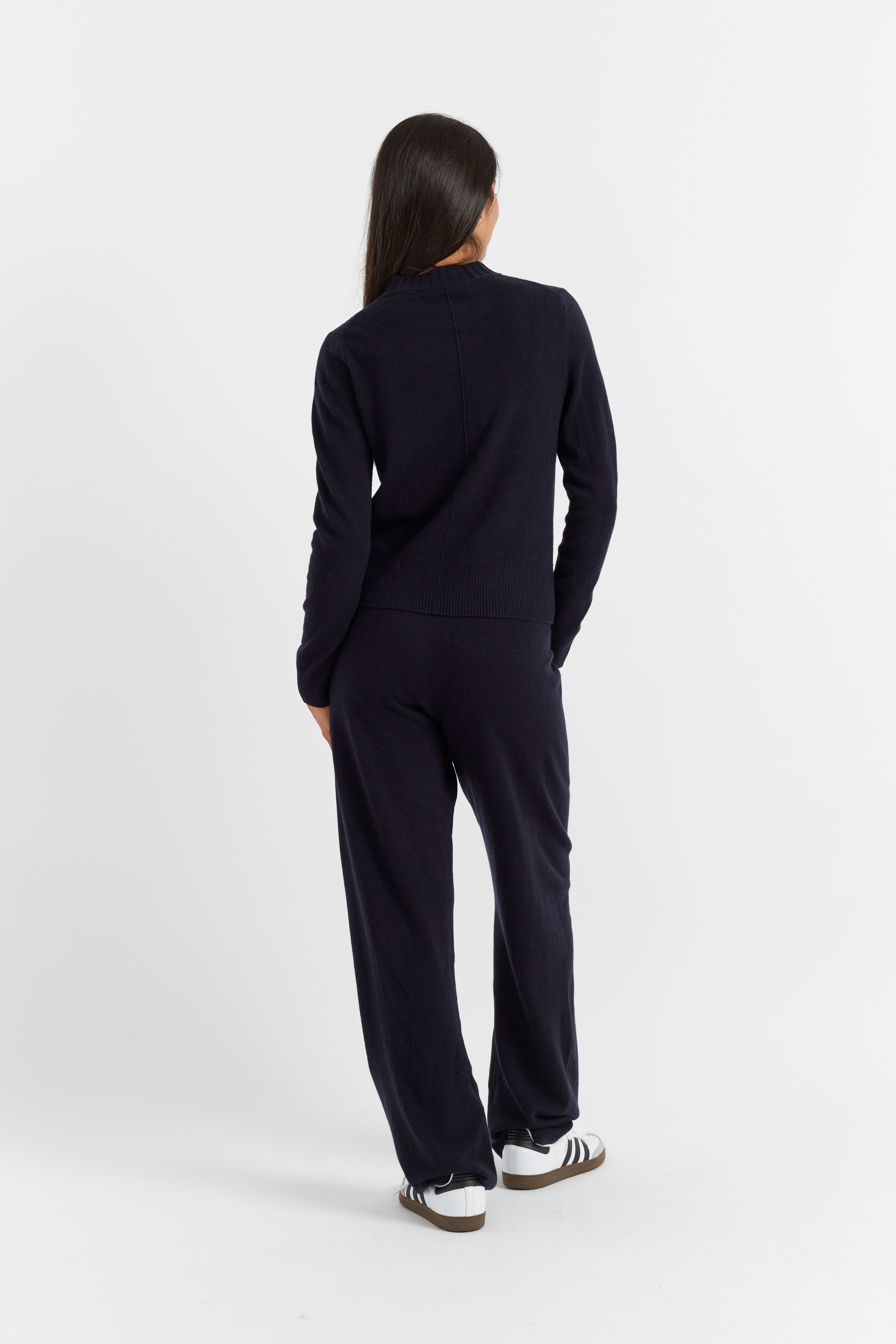Navy Blue Wool Cashmere Cropped Sweater for Women - Soft Winter Pullover for Casual Outings & Office Wear