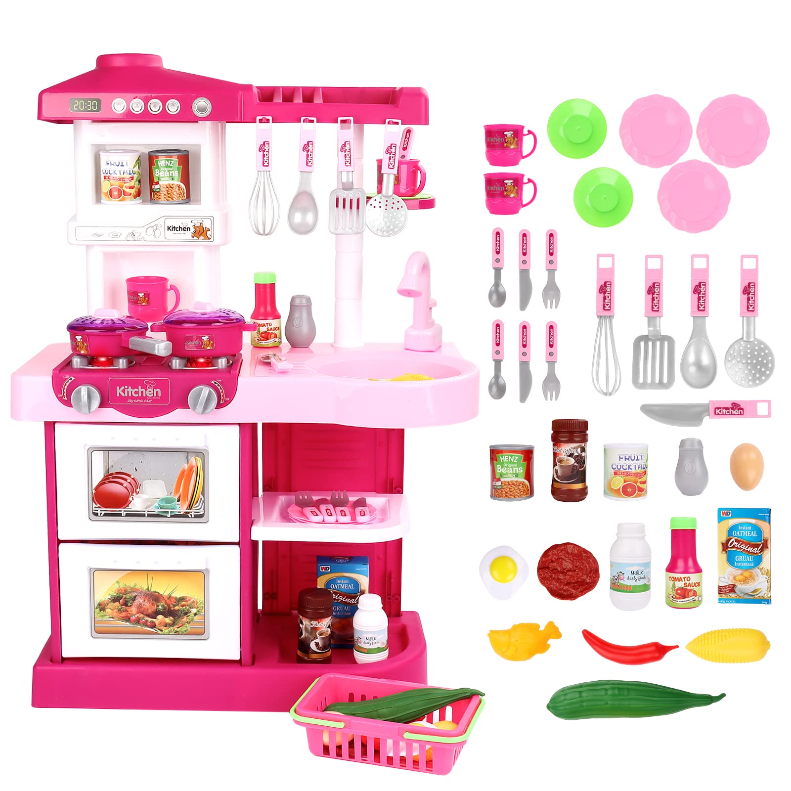 deAO Kids Cooking Toy Set with Multiple Accessories - Pretend Play Kitchen Toy for Girls & Boys (Pink) - Perfect for Role Play, Birthday Gifts & Early Learning Development