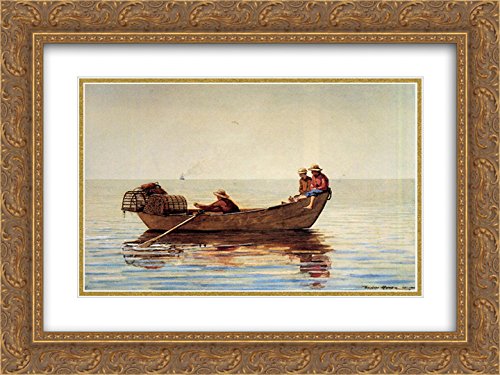 Winslow Homer Museum Art Print - Three Boys in a Dory with Lobster Pots - 24x18 Gold Ornate Framed Wall Decor with Double Matting - Perfect for Living Room, Office or Coastal Home Decor
