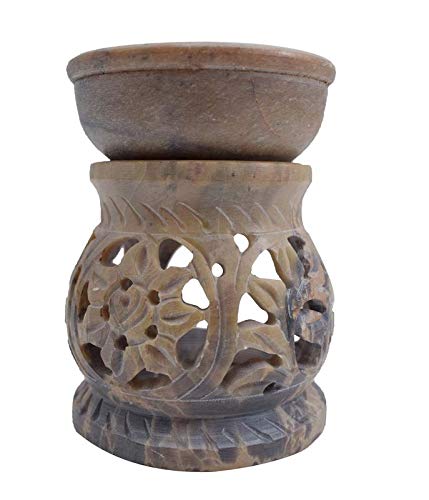 IFH Burner Oil Candle Wax Melt Tart Warmer Diffuser with Tealight Holder - Soapstone Aromatherapy Essential Oil Warmer for Home, Spa & Meditation (BRN28)