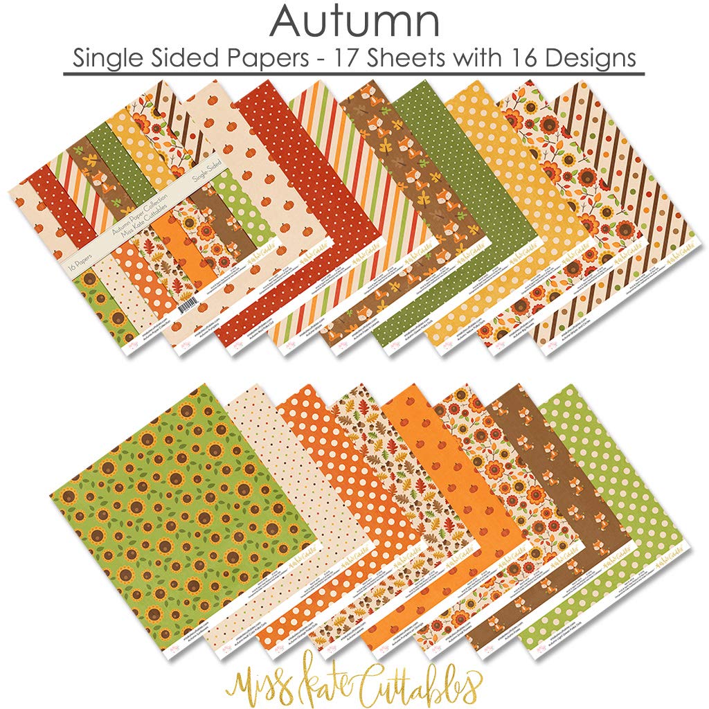 Miss Kate Cuttables Autumn Scrapbook Paper Pack - Premium 12x12 Single-Sided Pattern Paper Collection with 16 Sheets - Perfect for Fall Crafts, DIY Scrapbooking, Card Making & Home Decor Projects