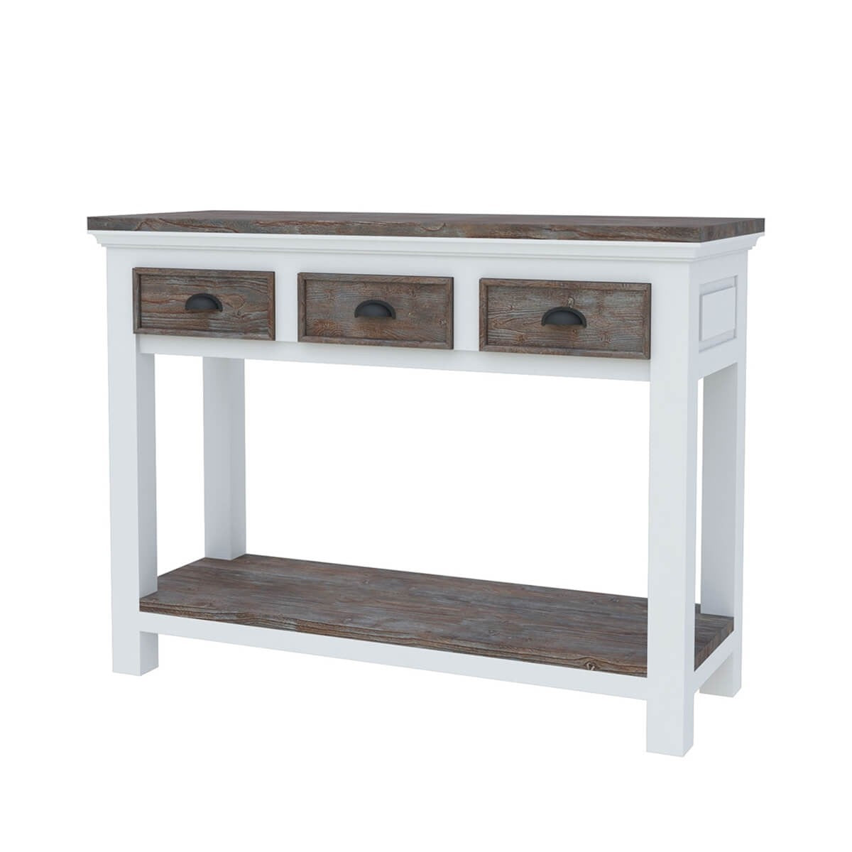 Modern Teak & Solid Wood 3-Drawer Console Table - Entryway Hallway Sofa Table for Living Room, Foyer & Home Decor