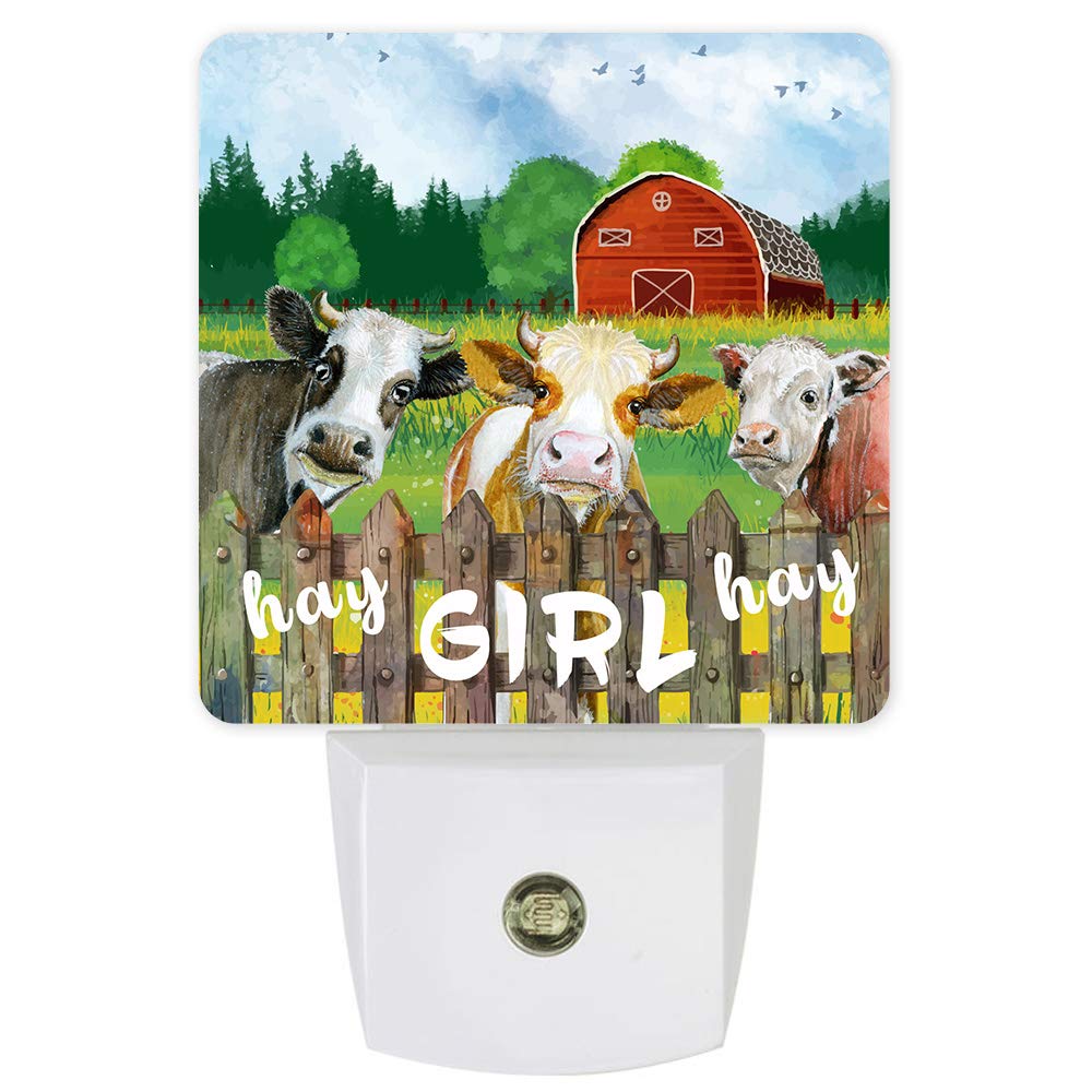 Dimmable LED Night Light with Auto Sensor - Plug in Wall Lamp for Bedroom, Bathroom, Nursery, Hallway & Stairs | Smart Nightlight for Home Decor, Farmhouse & Cow Barn Theme | Perfect for Kids Room, Elderly Safety & Nighttime Navigation