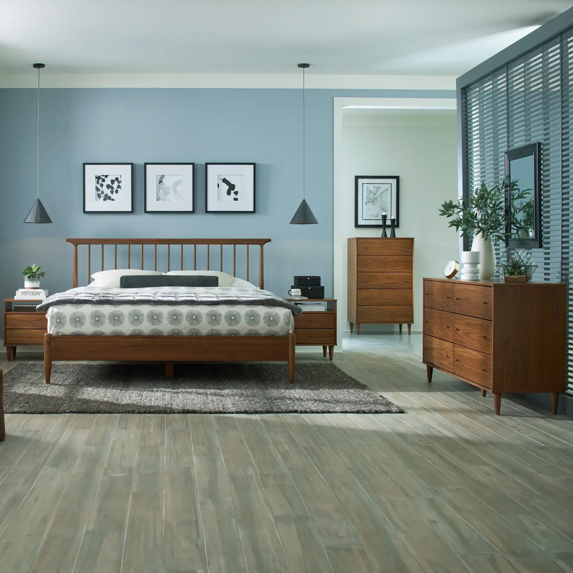 Vintage Mid Century Modern Spindle Bedroom Set - 5 Piece Collection for Bedroom Decor | Perfect for Retro & Boho Home Styling