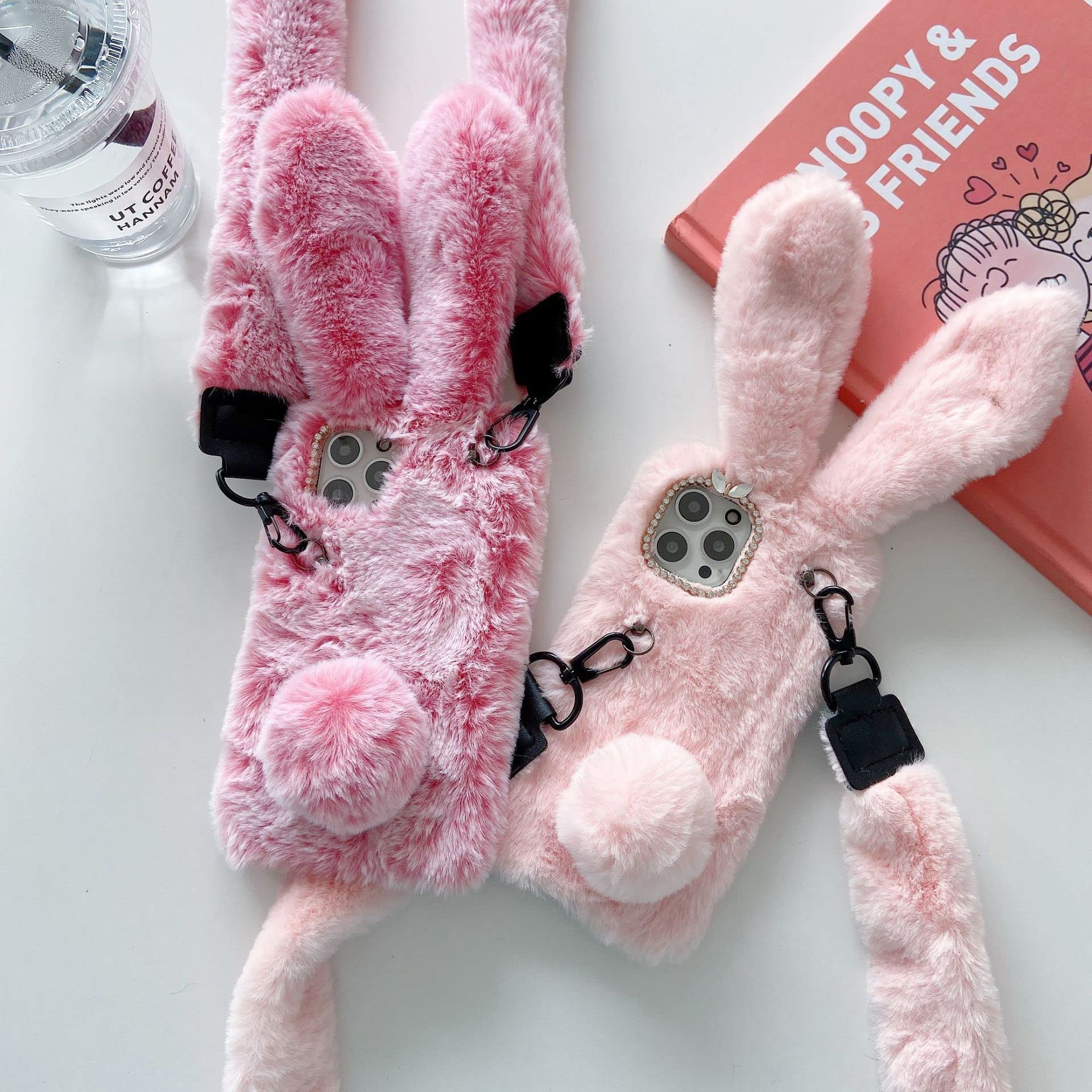Fluffy Bunny Phone Case for iPhone 11 - Soft Furry Rabbit Cover with Crossbody Lanyard, Cute Cartoon Plush Protective Case for Women & Girls, Warm Winter Phone Accessory (Brown) | Perfect Gift for Birthday, Christmas & Daily Use