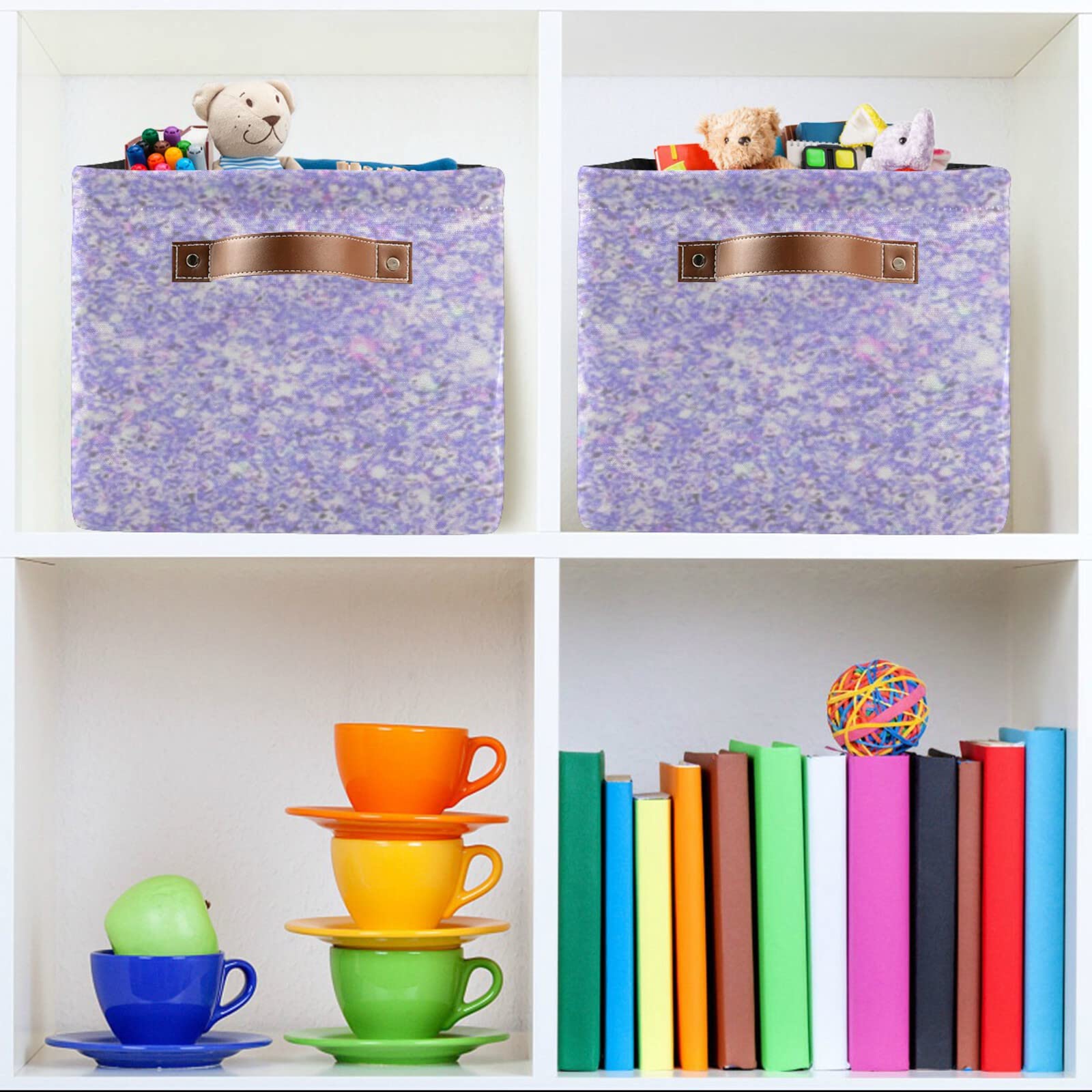 Shiny Glitter Lavender Foldable Storage Bins (2-Pack) - Collapsible Fabric Storage Baskets with Handles for Toys, Nursery, Closet & Office Organization | Space-Saving Home Decor Solution