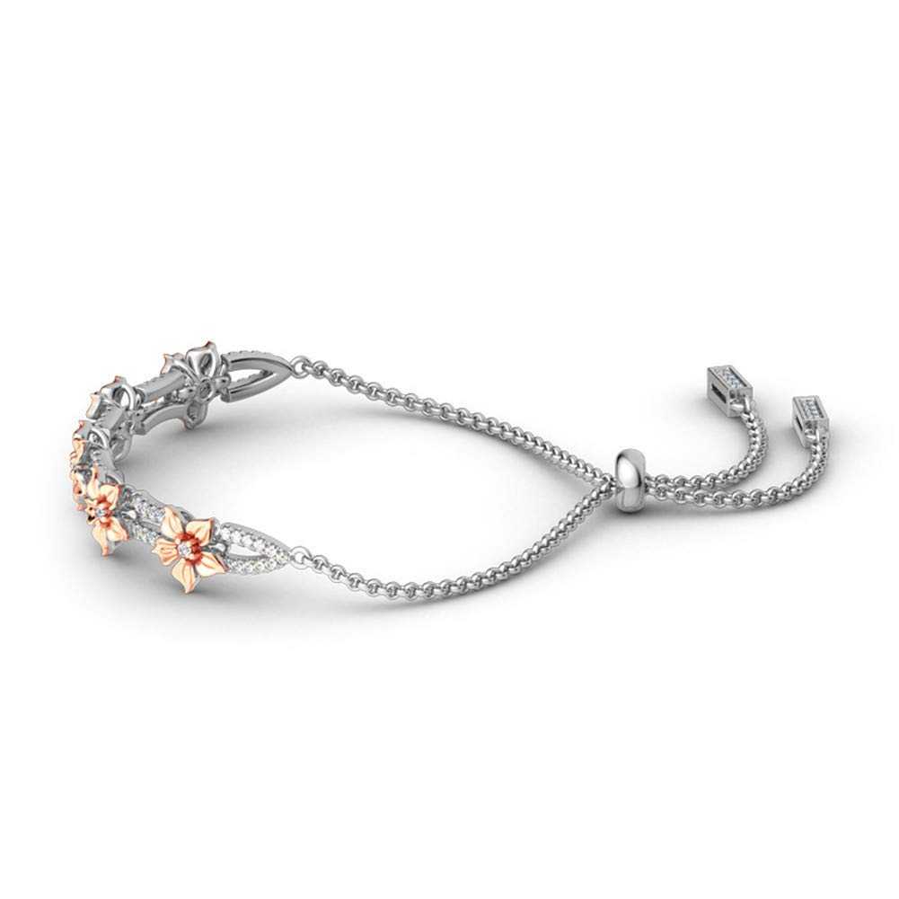 Jeulia Sterling Silver Cherry Blossom Bracelet for Women - Adjustable Boho Flower Bracelet with Gemstones, Perfect for Summer Weddings, Bridesmaid Gifts & Everyday Boho Jewelry | Ideal for Beach Weddings, Date Nights & Festival Outfits