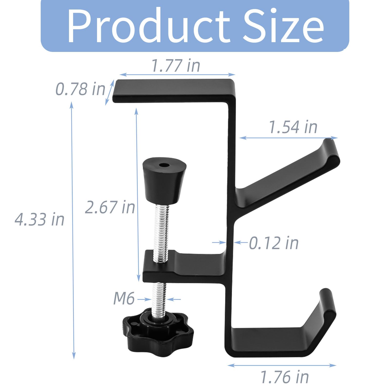 Desk Mount Bag Holder & Headphone Hanger - Space Saving Clamp-On Hook for Backpacks, Purses & Accessories - Perfect for Office, Home Desk & Under Counter Organization (Black)