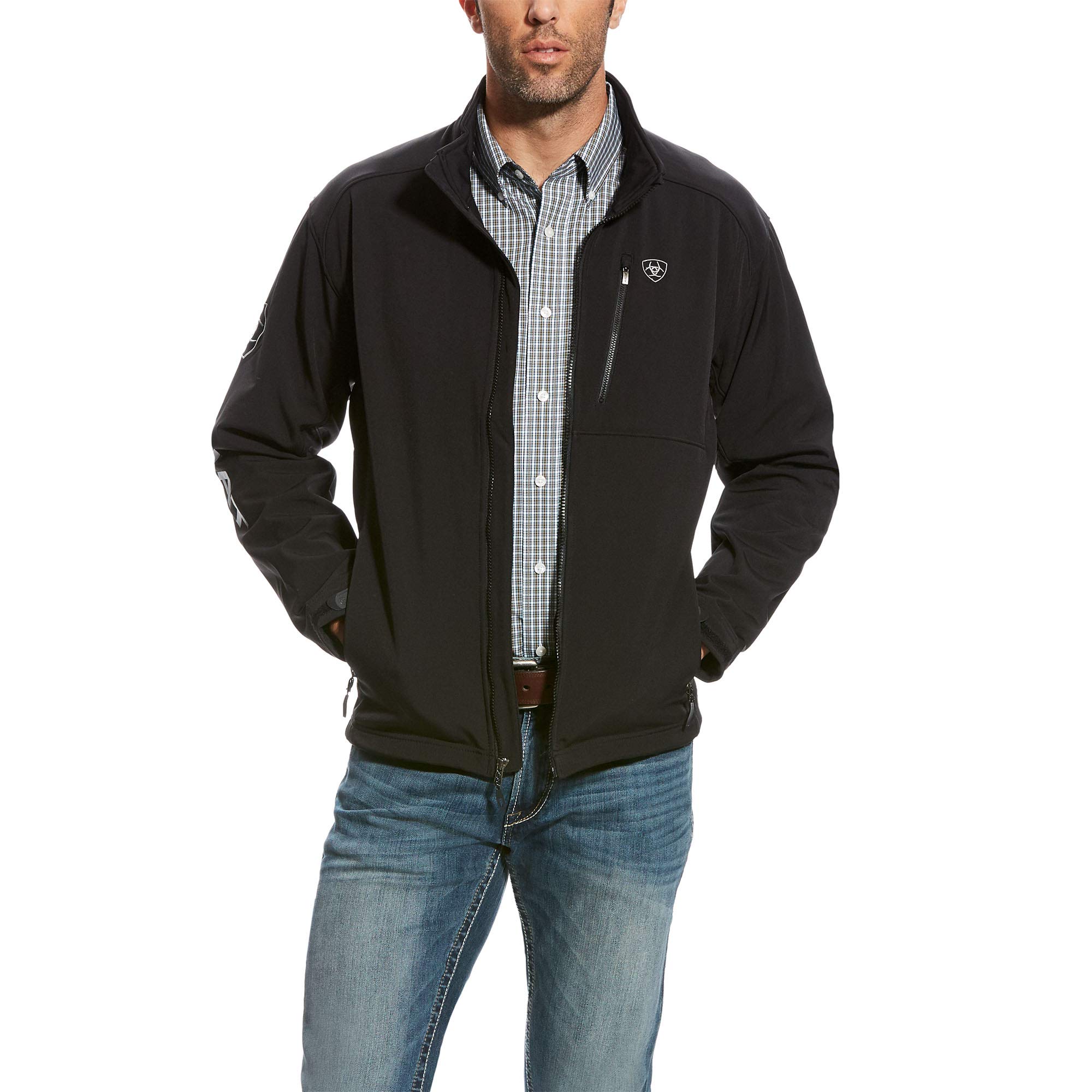 ARIAT Men's Big & Tall Logo 2.0 Softshell Athletic Jacket - Windproof & Water-Resistant Winter Coat for Outdoor Activities (Black, Large Tall US) - Perfect for Hiking, Camping & Cold Weather Work