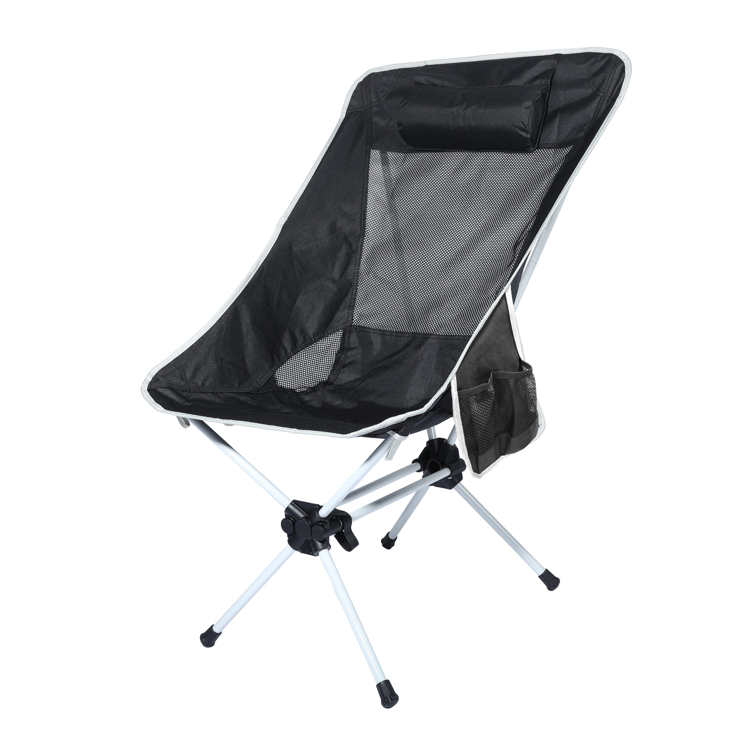 Ubon Compact Folding High Back Camping Chair - Lightweight Portable Backpacking Chair with 2 Side Pockets (Black/Gray) - Perfect for Outdoor Adventures, Hiking, Picnics & Beach Trips