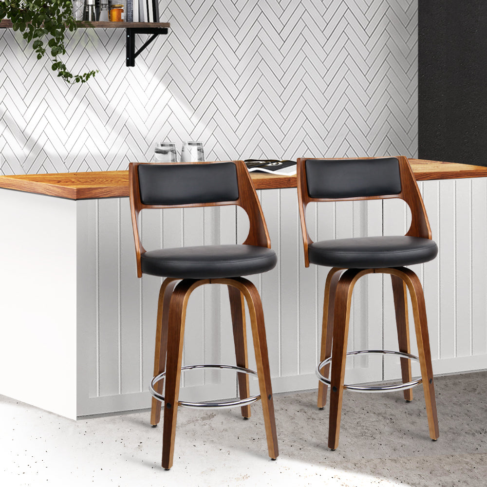 Black Wooden Bar Stools Set of 2 - Rustic Counter Height Stools for Kitchen Island, Breakfast Bar & Home Decor