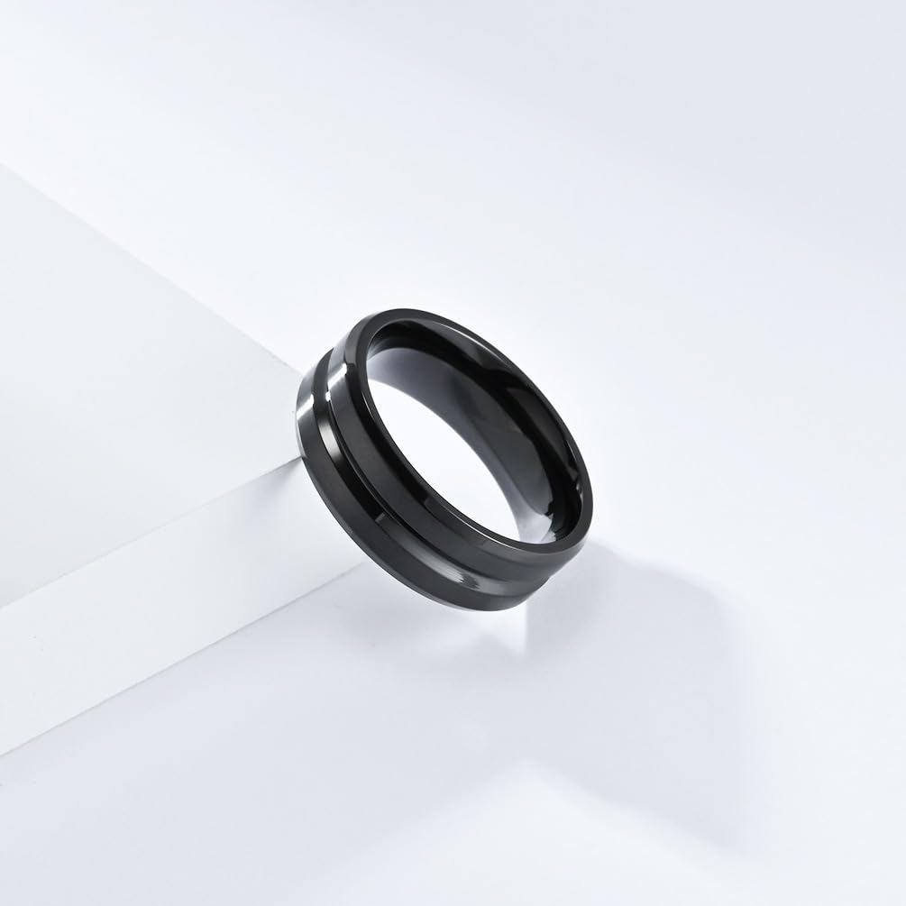 Personalized Matching Couple Rings for Him and Her - Titanium Black Cubic Zirconia Wedding & Engagement Ring Set - Comfort Fit Promise Rings for Women & Men - Perfect for Anniversaries, Proposals and Romantic Gifts