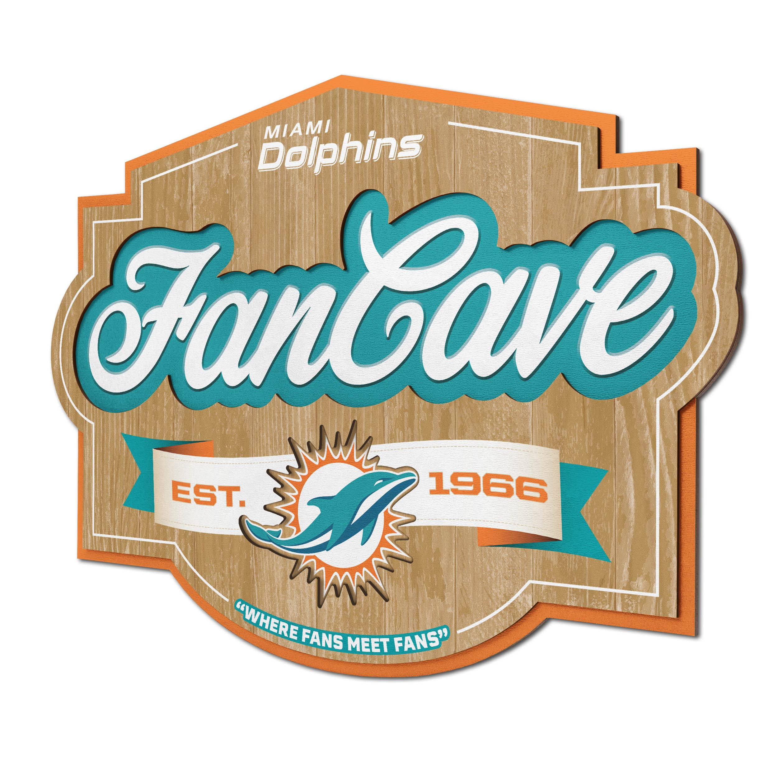Official NFL Miami Dolphins Fan Cave Sign - Premium Team Logo Wall Decor for Game Room, Man Cave, Sports Bar & Home Office - Perfect Gift for Dolphins Fans