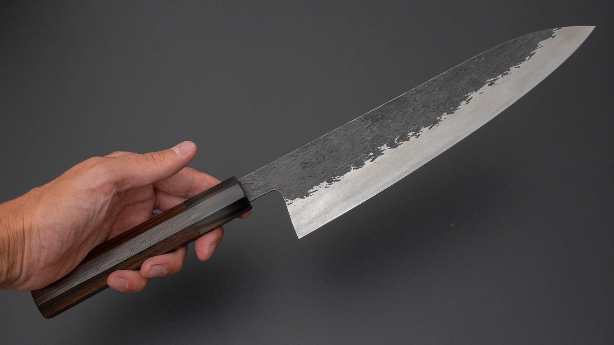 Premium Isamitsu Blue Super Stainless Clad Kurouchi Gyuto Chef Knife 240mm with Taihei Makassar Ebony Handle - Perfect for Professional Chefs & Home Cooking, Sushi, Meat Cutting & Vegetable Prep